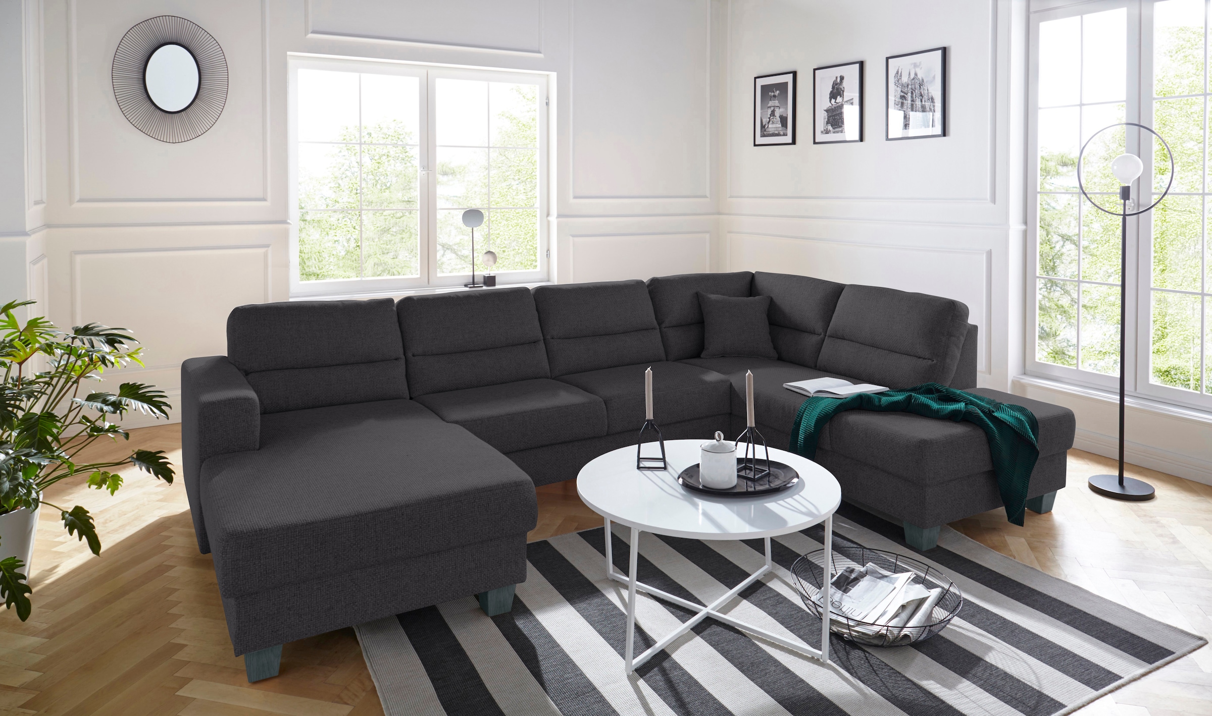 TRENDMANUFAKTUR Wohnlandschaft »Chamber, U-Form«, inklusive zwei Kopfstützen, wahlweise mit Bettfunktion