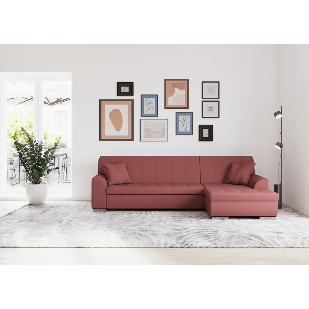 DOMO collection Ecksofa Treviso, wahlweise mit Bettfunktion, incl. Zierkissen