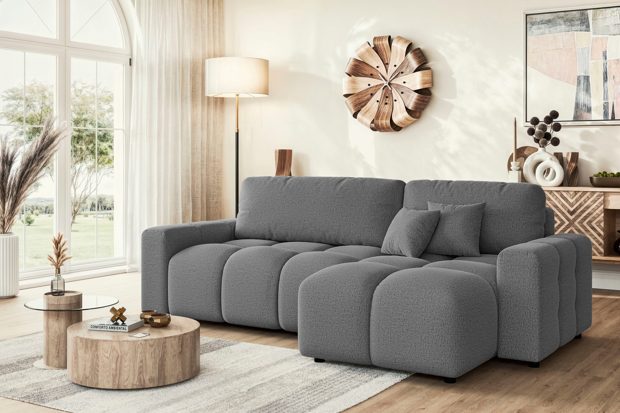 INOSIGN Ecksofa »FELICI, Schlafsofa 233cm, L-Form mit Recamiere beidseitig montierbar«, Designsofa mit Bettfunktion und Bettkasten, Maße B/T/H: 233/142/88 cm