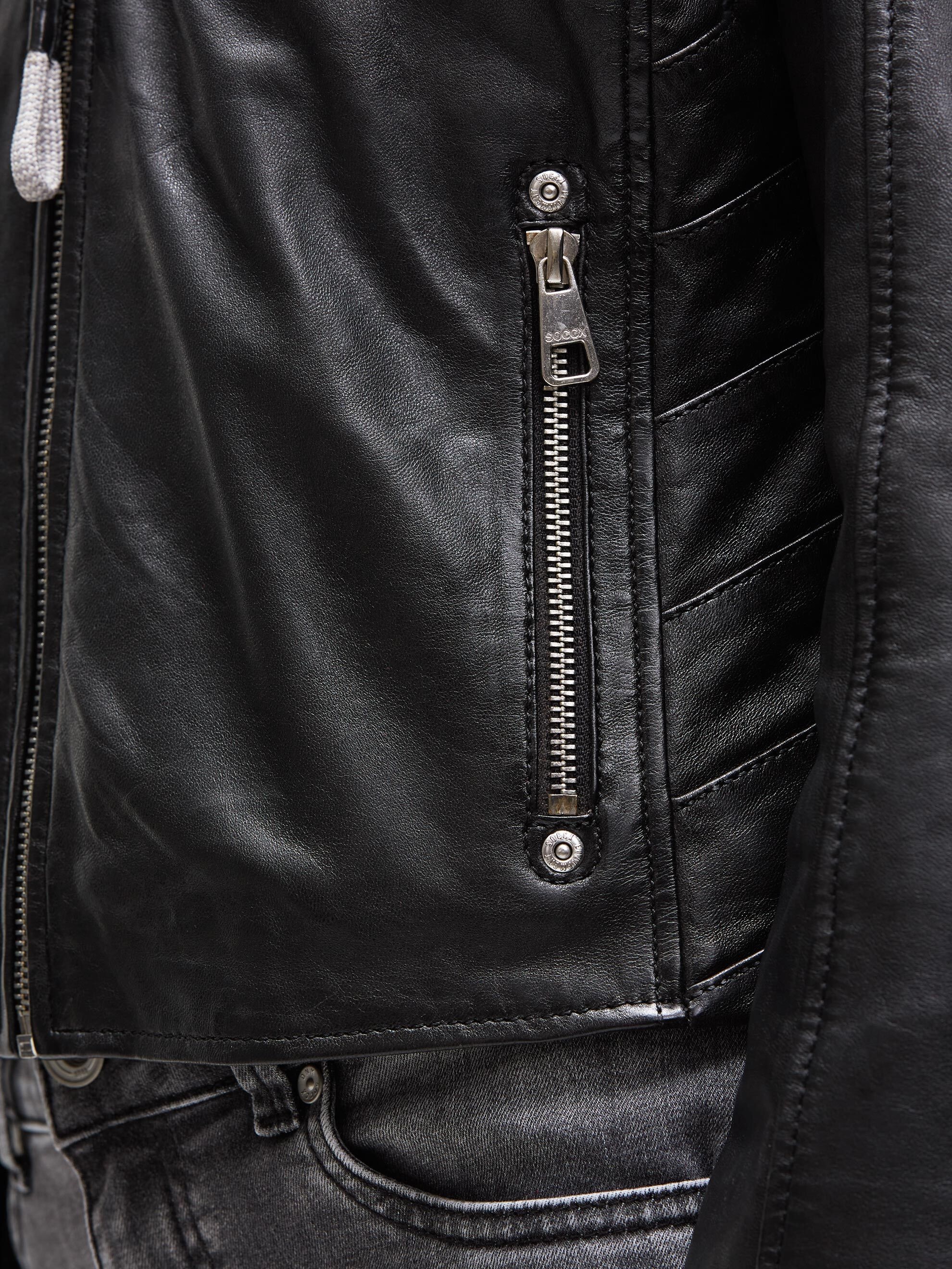SOCCX Lederjacke mit Kapuze mit Reißverschluss an den Einschubtaschen