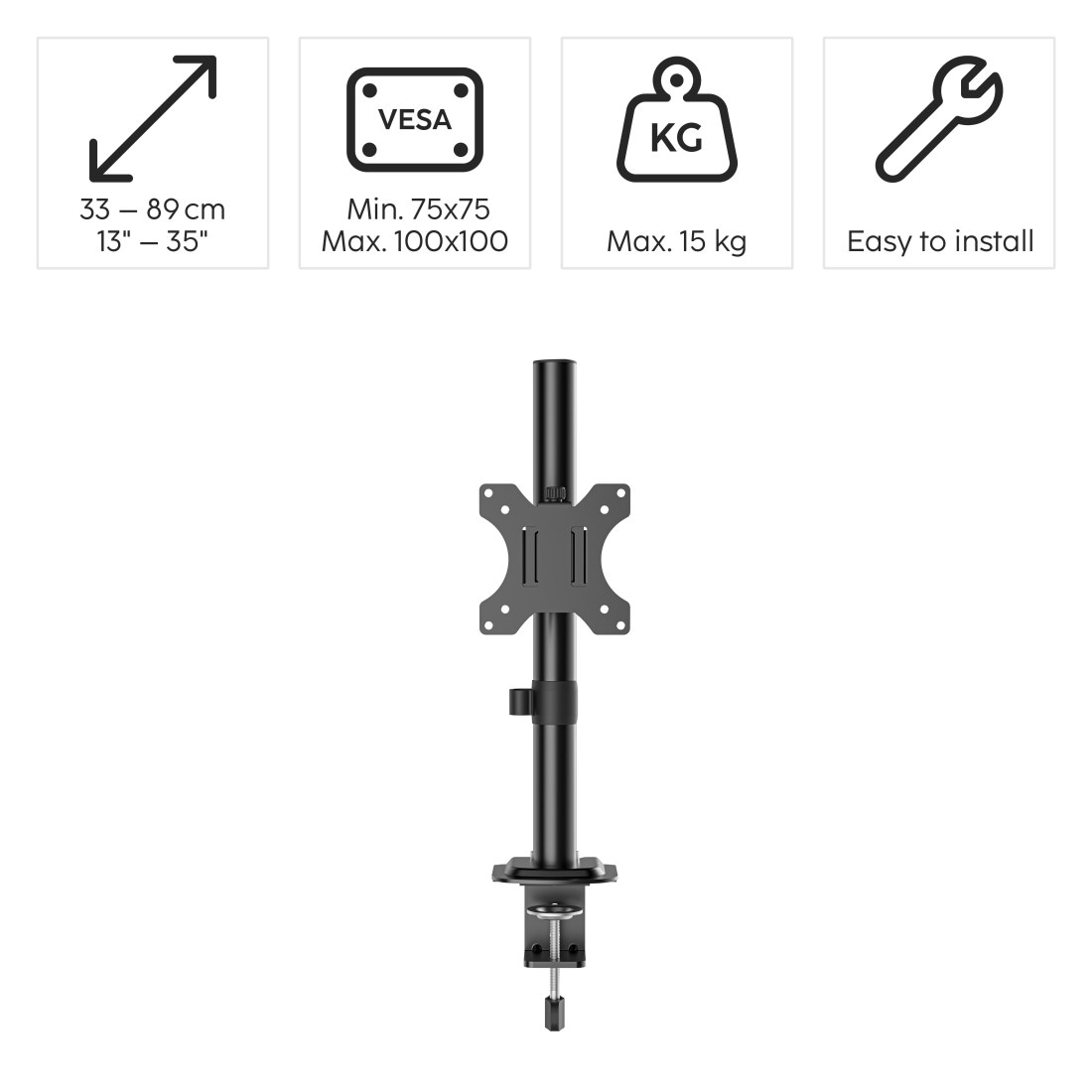 Hama Monitor-Halterung »Monitorhalterung höhenverstellbar für 13-35 Zoll Monitore« bis 89 cm Zoll 360° Rotation, VESA, Kabelmanagement, Klemmmontage, Stahl