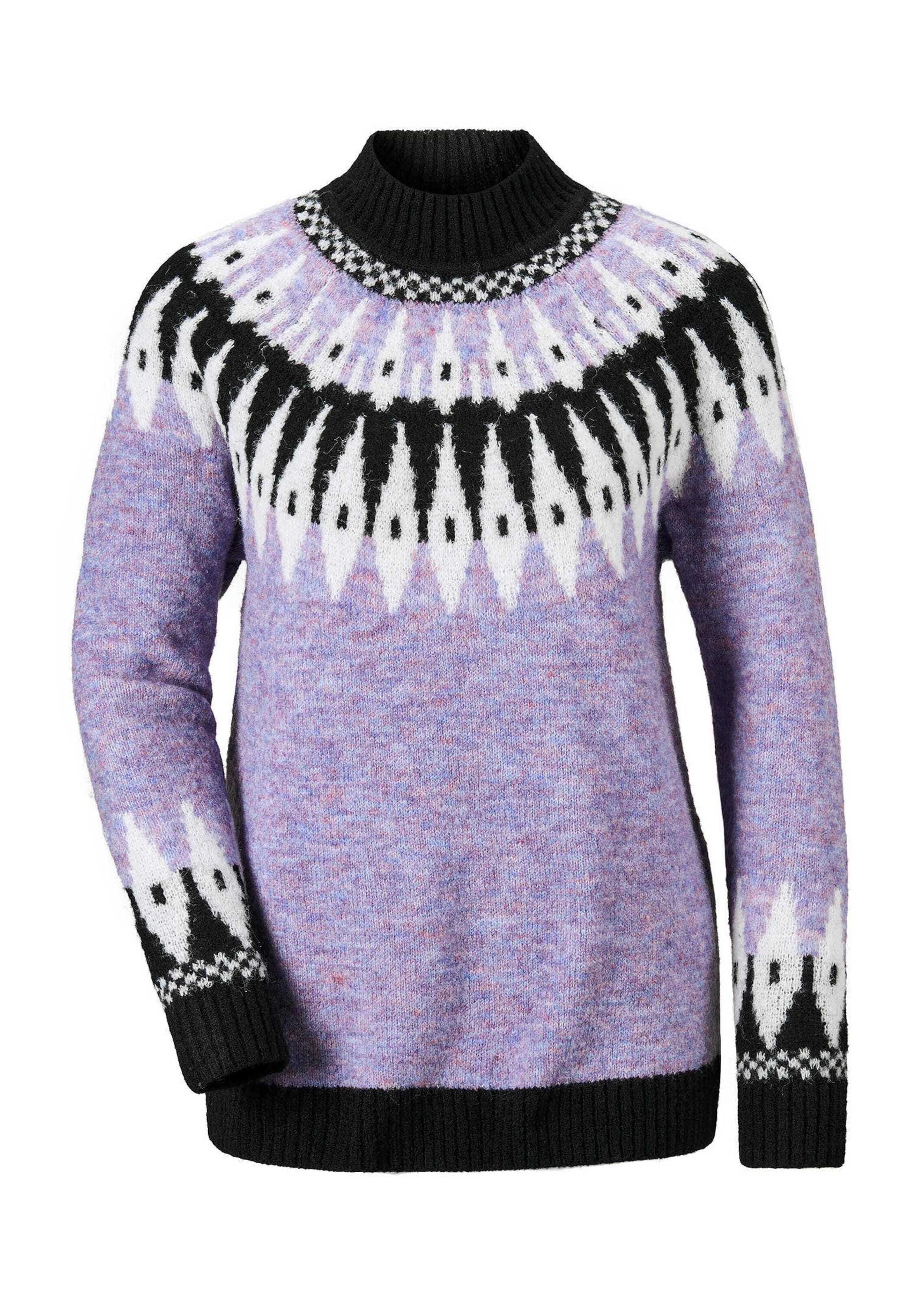 GOLDNER Strickpullover "Kurzgröße Jacquardpullover mit grafischem Muster" Ohne