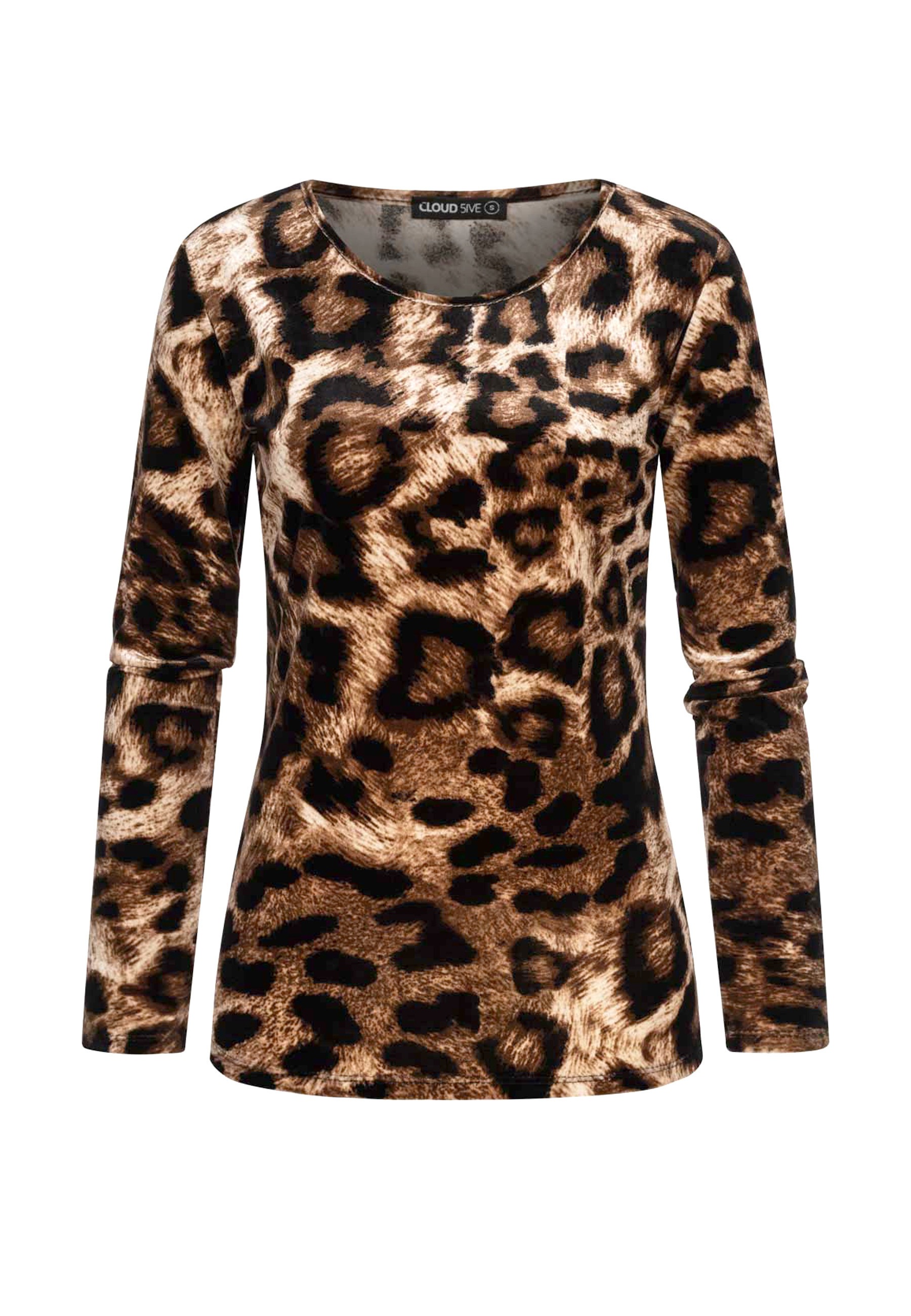 CLOUD 5IVE Longsleeve "CLOUD 5IVE Langarm Samt Shirt Longsleeve mit Leo Print" 1 Stk.