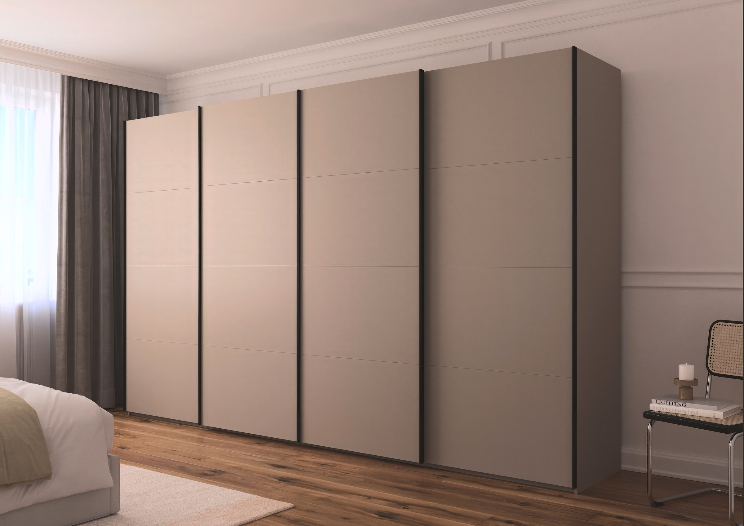 rauch Schwebetürenschrank »Kleiderschrank Schrank Garderobe Schlafzimmerschrank SCALE-FYRA«, edle viergeteilte Türen viele Farben und Griff-Farben MADE IN GERMANY