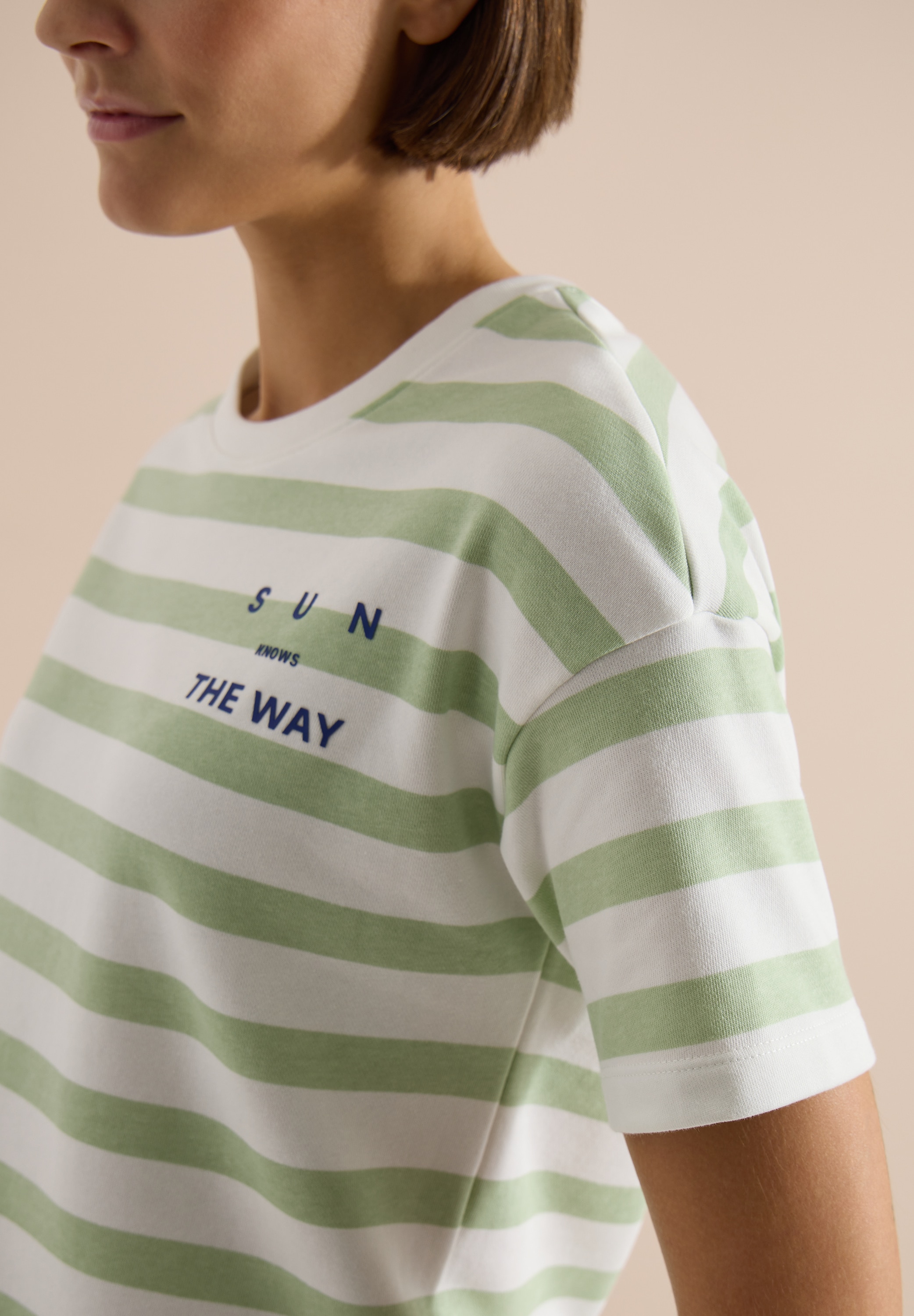 Cecil Kurzarmshirt Sommershirt mit Streifen und Wording-Detail