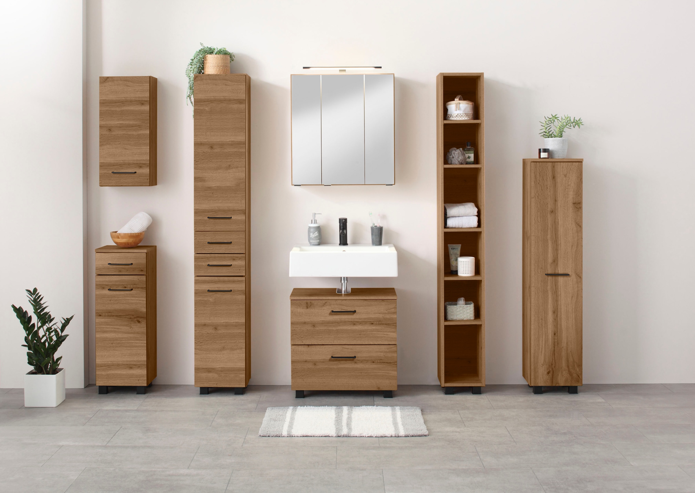 welltime Spiegelschrank »Trento, verschiedene Ausführungen und Farben«, Breite 60 cm, mit 3D-Effekt, Spiegeltüren, Inklusive LED-Beleuchtung