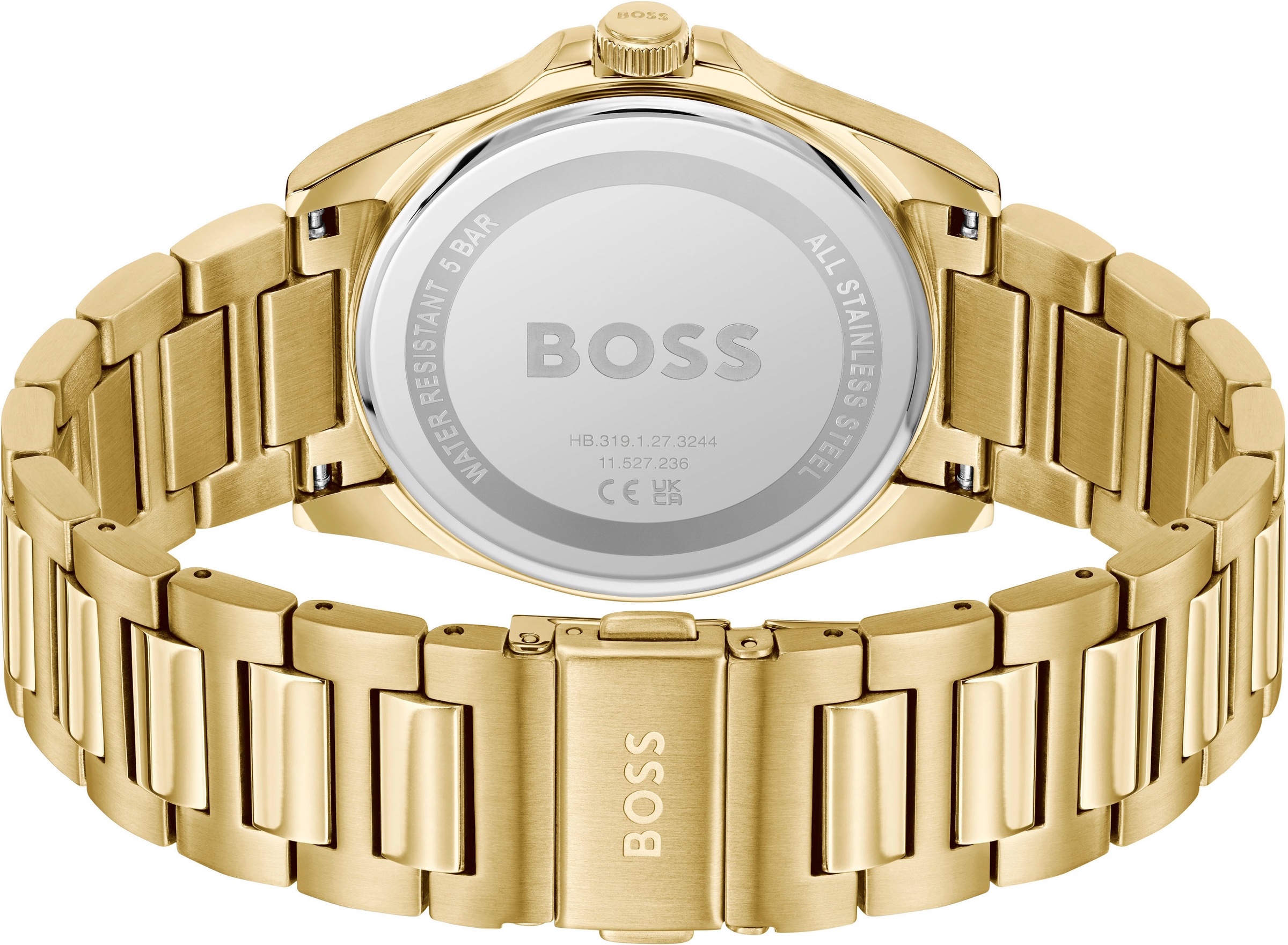 BOSS Quarzuhr »STRIKE«, Armbanduhr, Damenuhr, Herrenuhr, Edelstahlarmband, analog, Tag