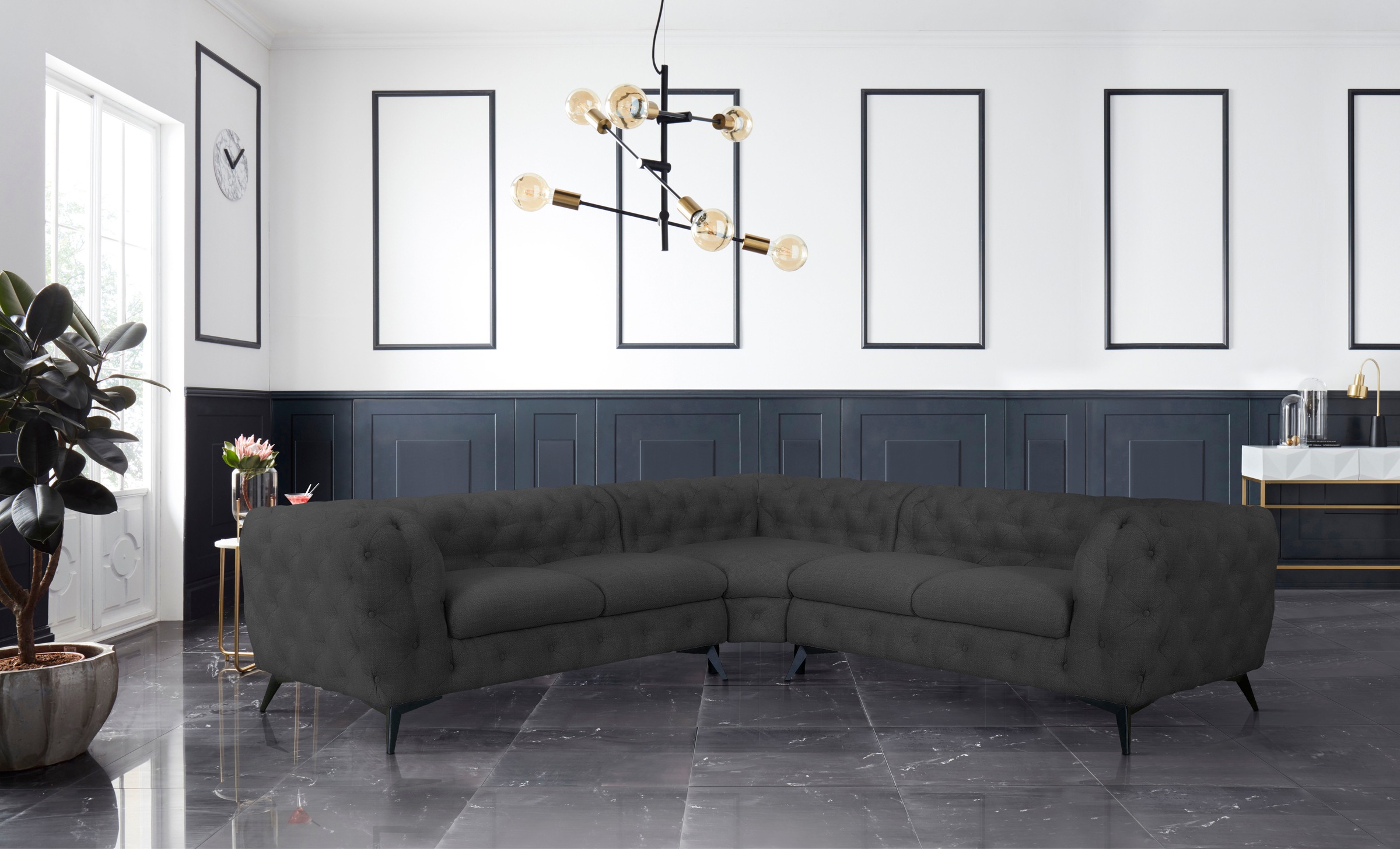 Home affaire Chesterfield-Sofa "Ecksofa GLYNIS L-Form mit Wellenunterfederu günstig online kaufen