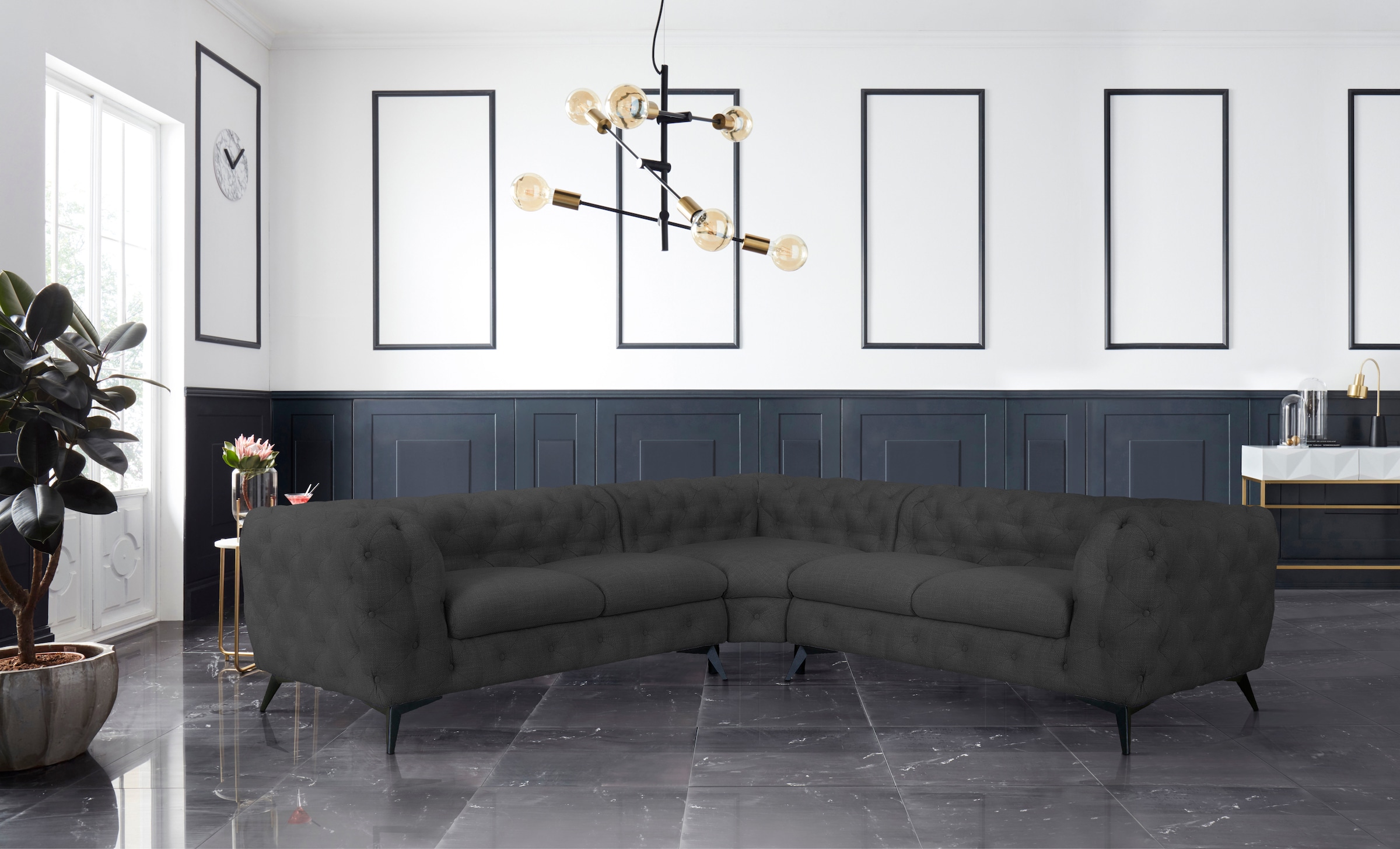 Leonique Chesterfield-Sofa "Ecksofa GLYNIS L-Form mit Wellenunterfederung, günstig online kaufen