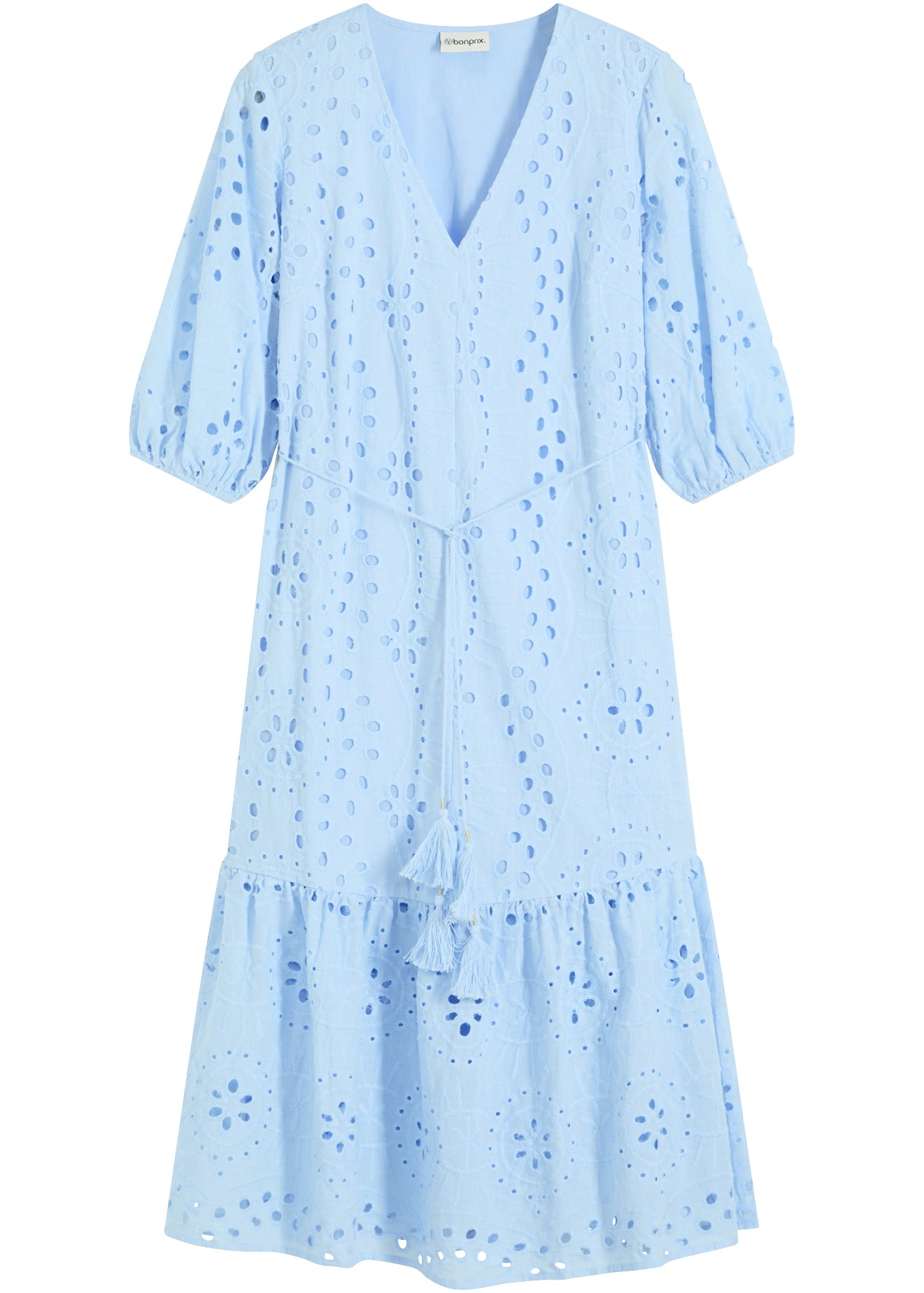 bonprix Midikleid mit V-Ausschnitt, ausgestellte Passform, aus Baumwolle
