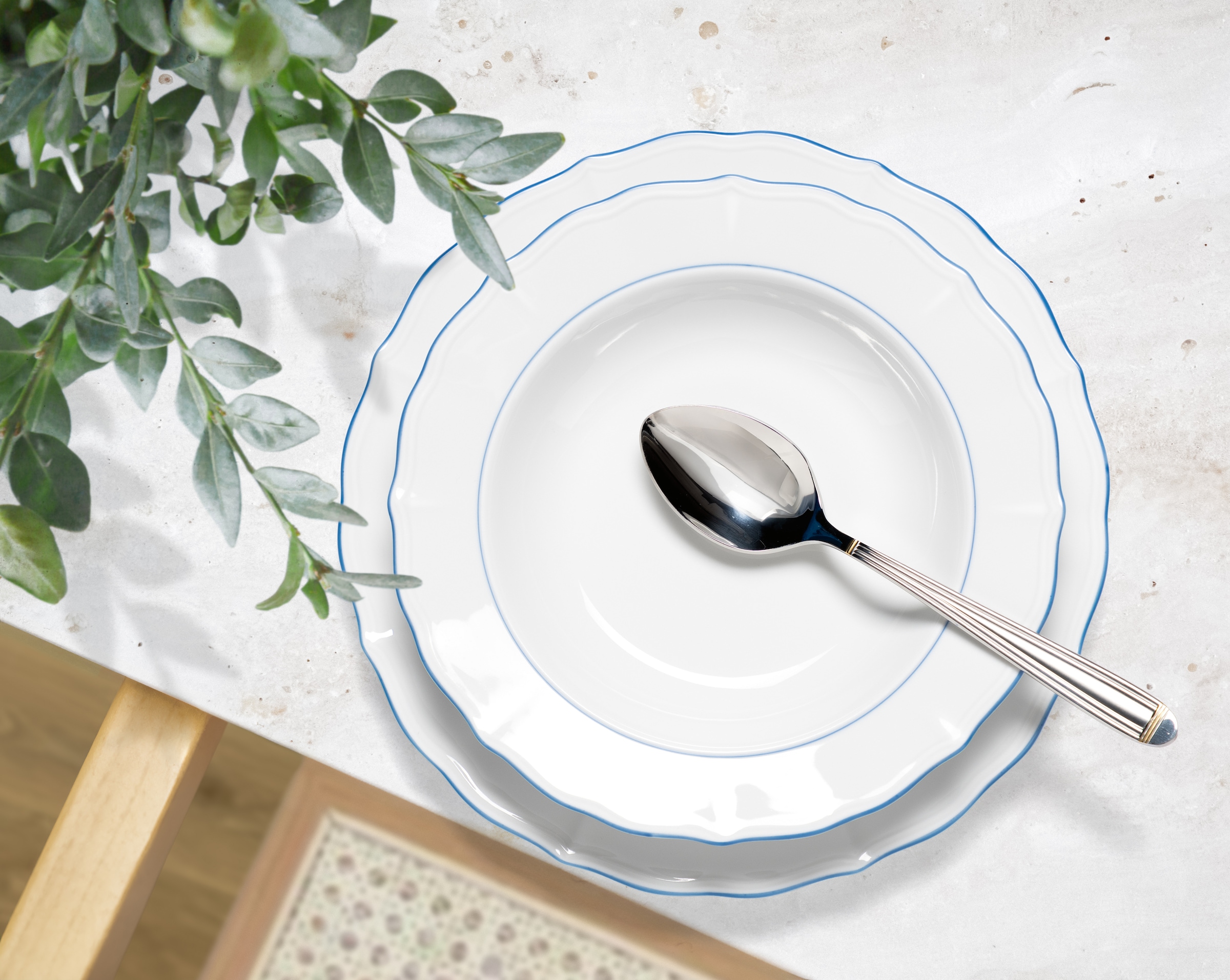 Seltmann Weiden Tafelservice »Tafelservice 12-teilig Sonate Blue Lines, Teller, Suppenteller« Speiseeller, Suppenteller, weiß, blau