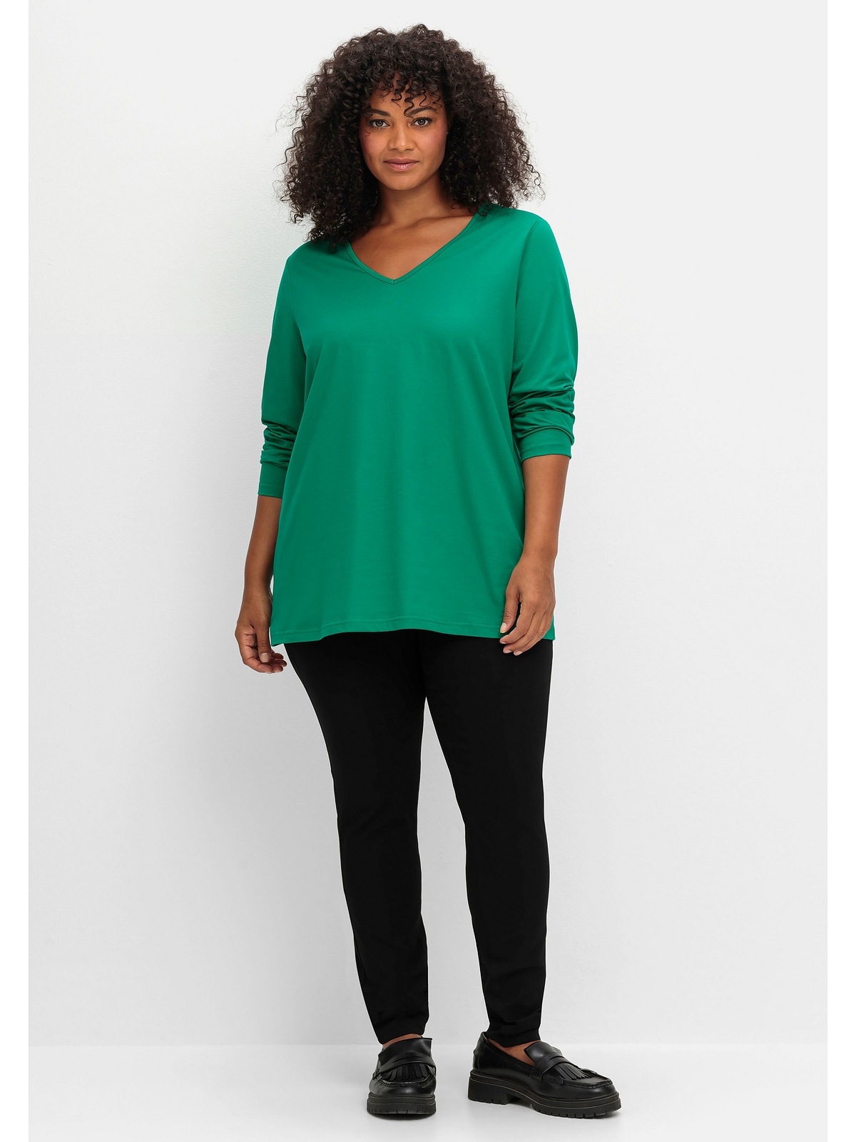 Sheego Langarmshirt »Große Größen«, mit V-Ausschnitt und leichter A-Linie
