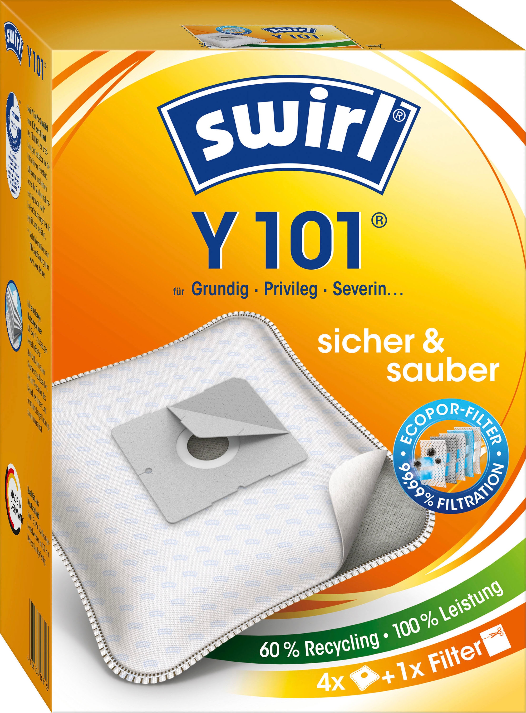 Swirl Staubsaugerbeutel "Y 101", (Packung), 4er- Pack