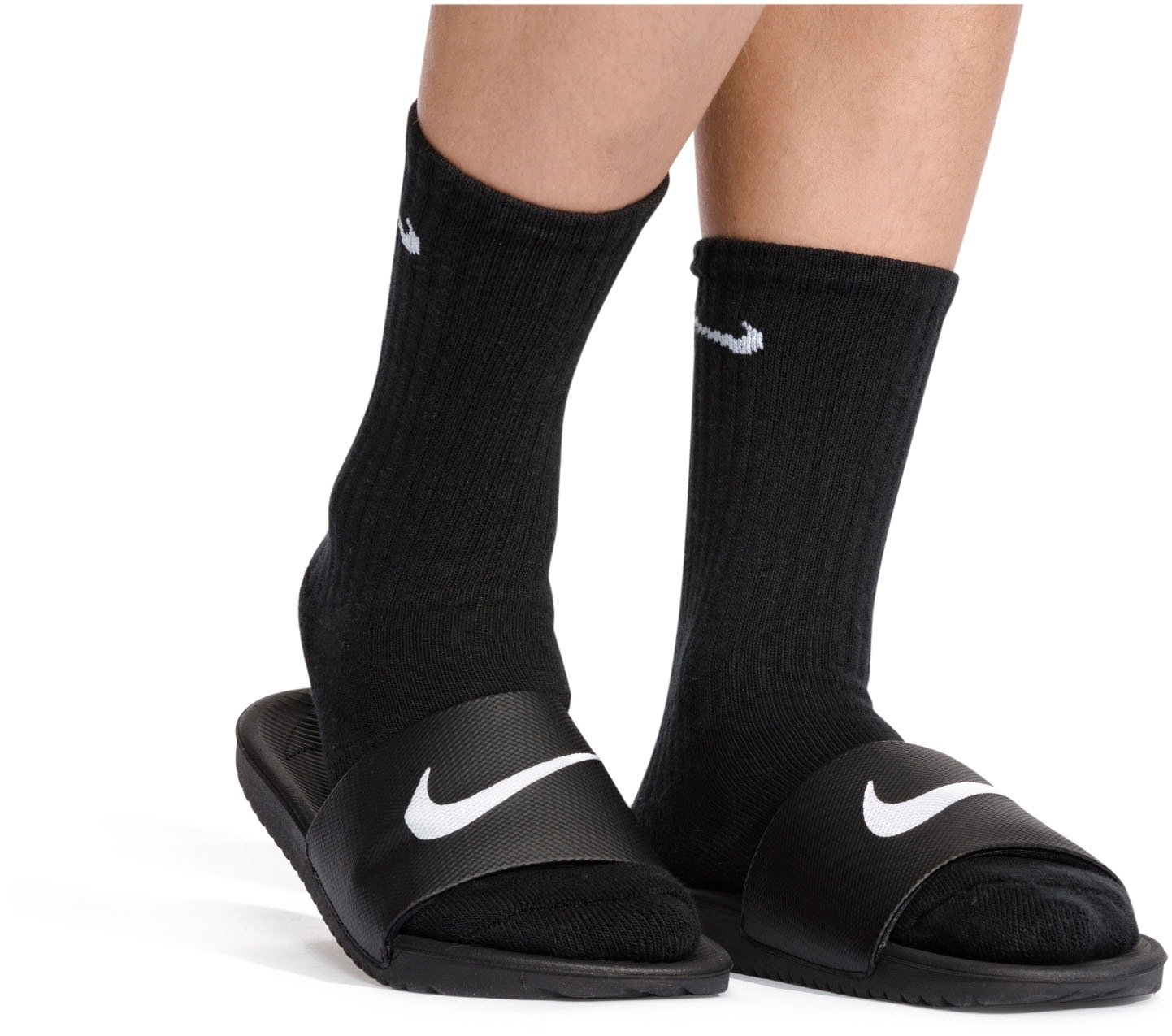 Badesandale NIKE SPORTSWEAR "Kawa (GS)", Mädchen, Gr. 35, schwarz-weiß (schwarz, weiß), Synthetik, unifarben, Schuhe Badelatschen Pantolette, Badelatschen für Kinder & Jugendliche 2