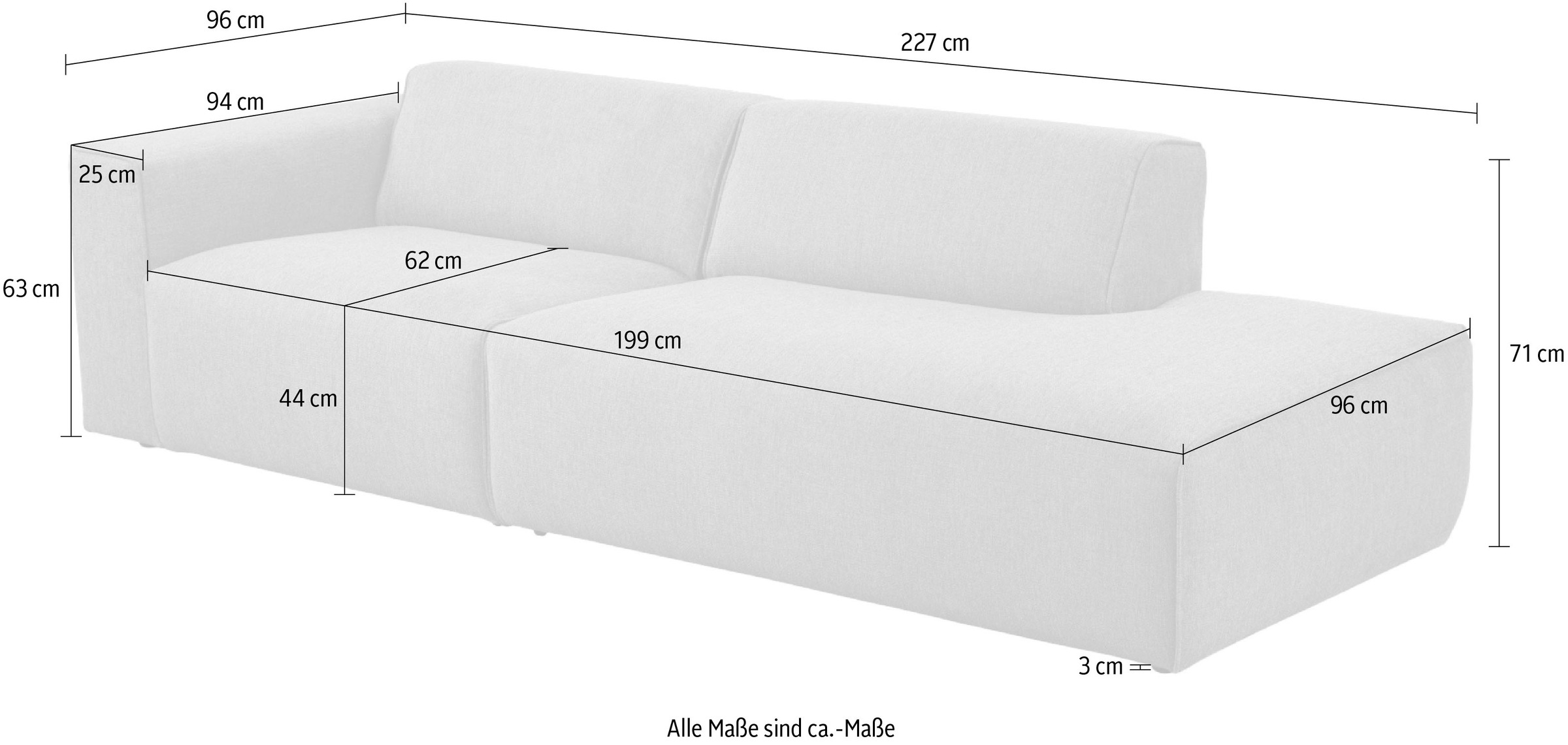 andas 2-Sitzer »Noord«, mit Kedernaht, Breite 227 cm, Cord, Struktur, Webstoff