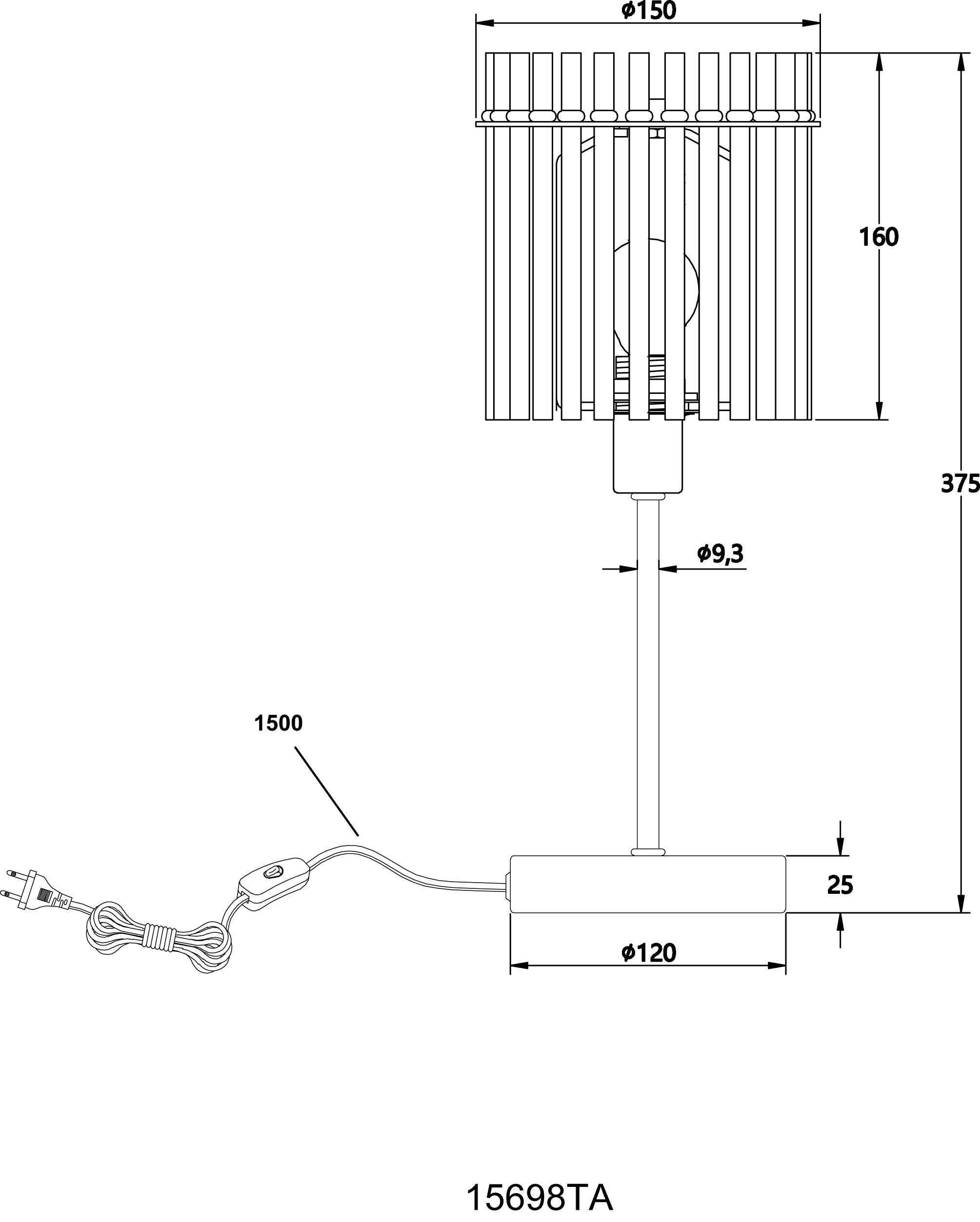 GLOBO LIGHTING Tischleuchte »GORLEY« E14 1 Stk. Tischlampe schwarz Glasstäbe amber klar verlaufend elegant