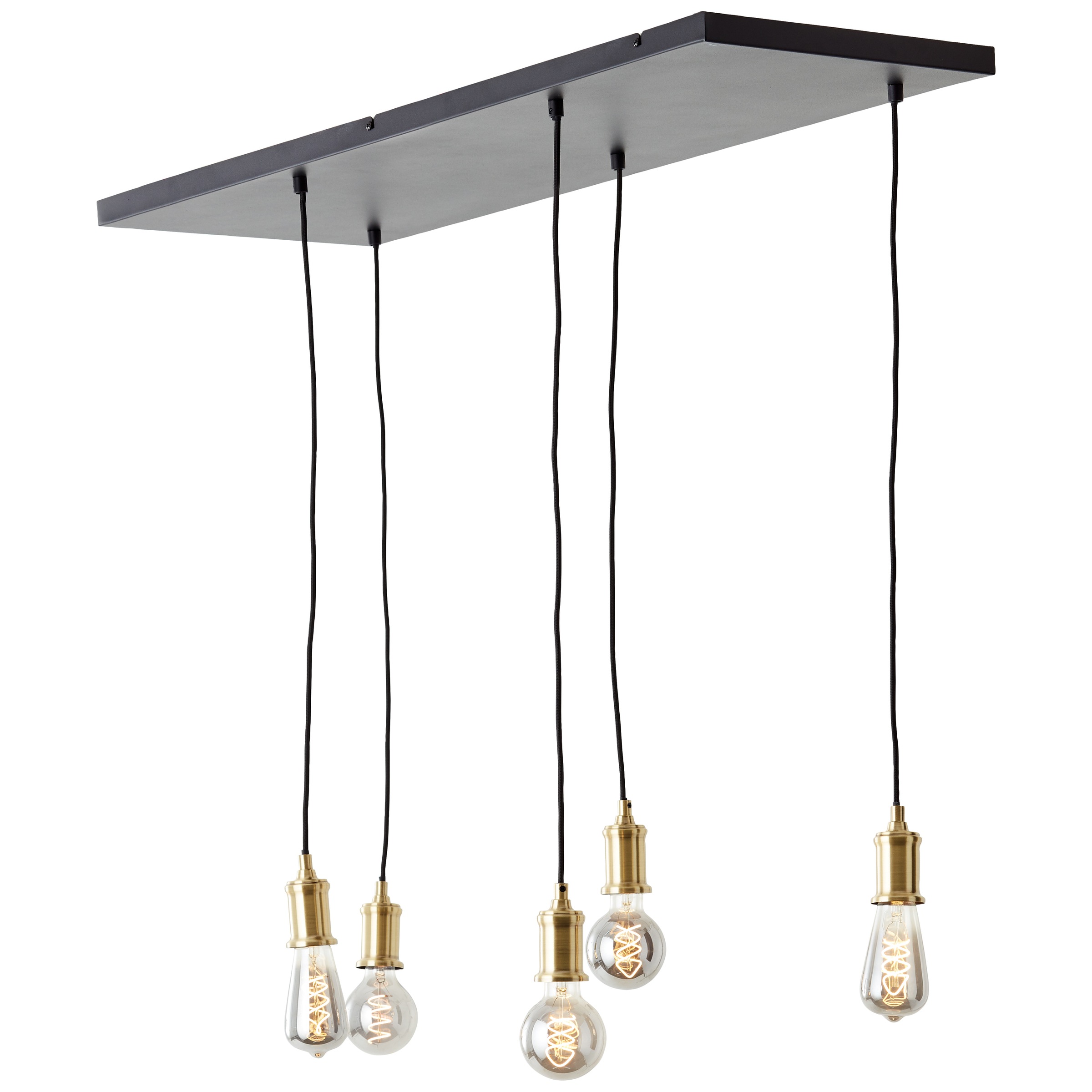 Brilliant Pendelleuchte »Darcia«, 5 flammig, Leuchtmittel E27 | ohne Leuchtmittel, 133 x 35 x 95 cm, 5 x E27, kürzbar, Metall, messingfarben/schwarz
