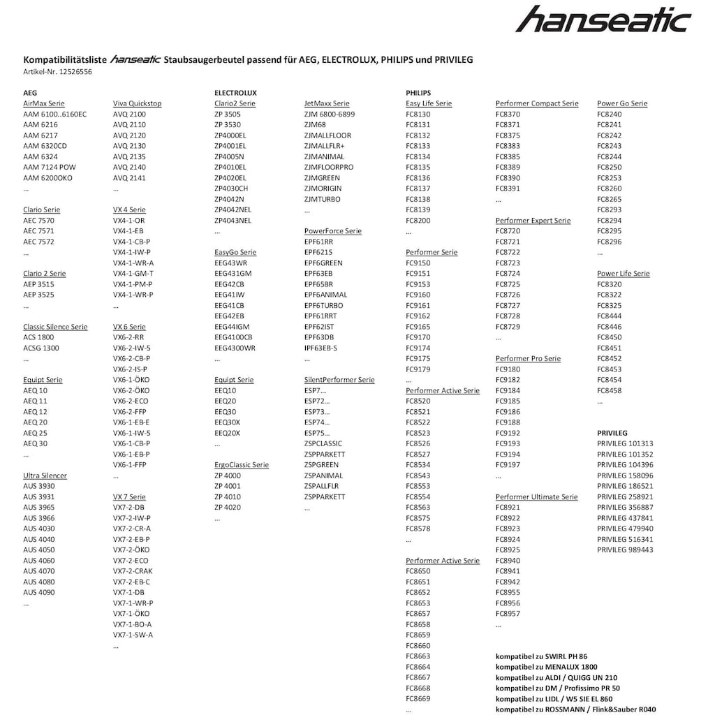 Hanseatic Staubsaugerbeutel, (Packung, 10 St.)