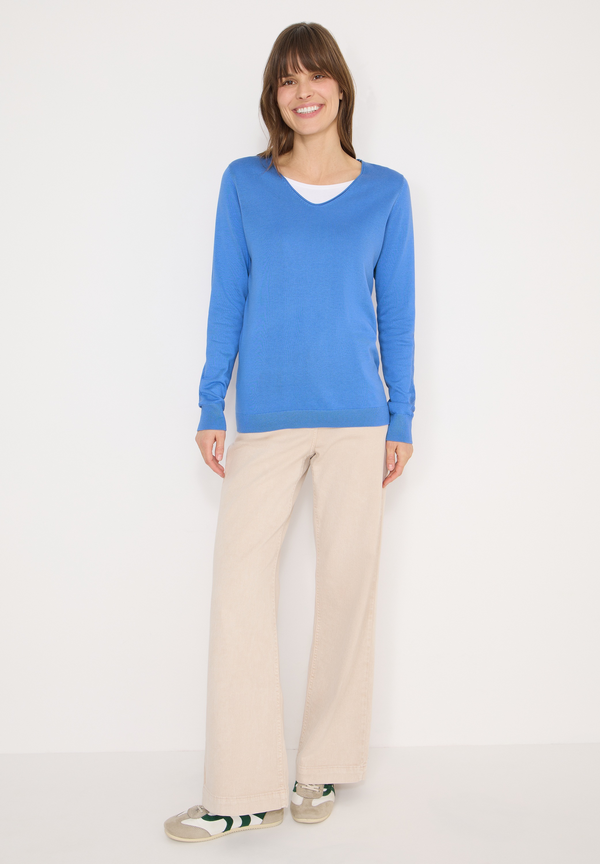 Strickpullover CECIL, Damen, Gr. L (42), fountain blau, Web, 60% Baumwolle, 40% Viskose, unifarben, comfort fit normal, V-Ausschnitt, Rippbündchen, Pullover Strickpullover, im soften Baumwoll-Mix 6