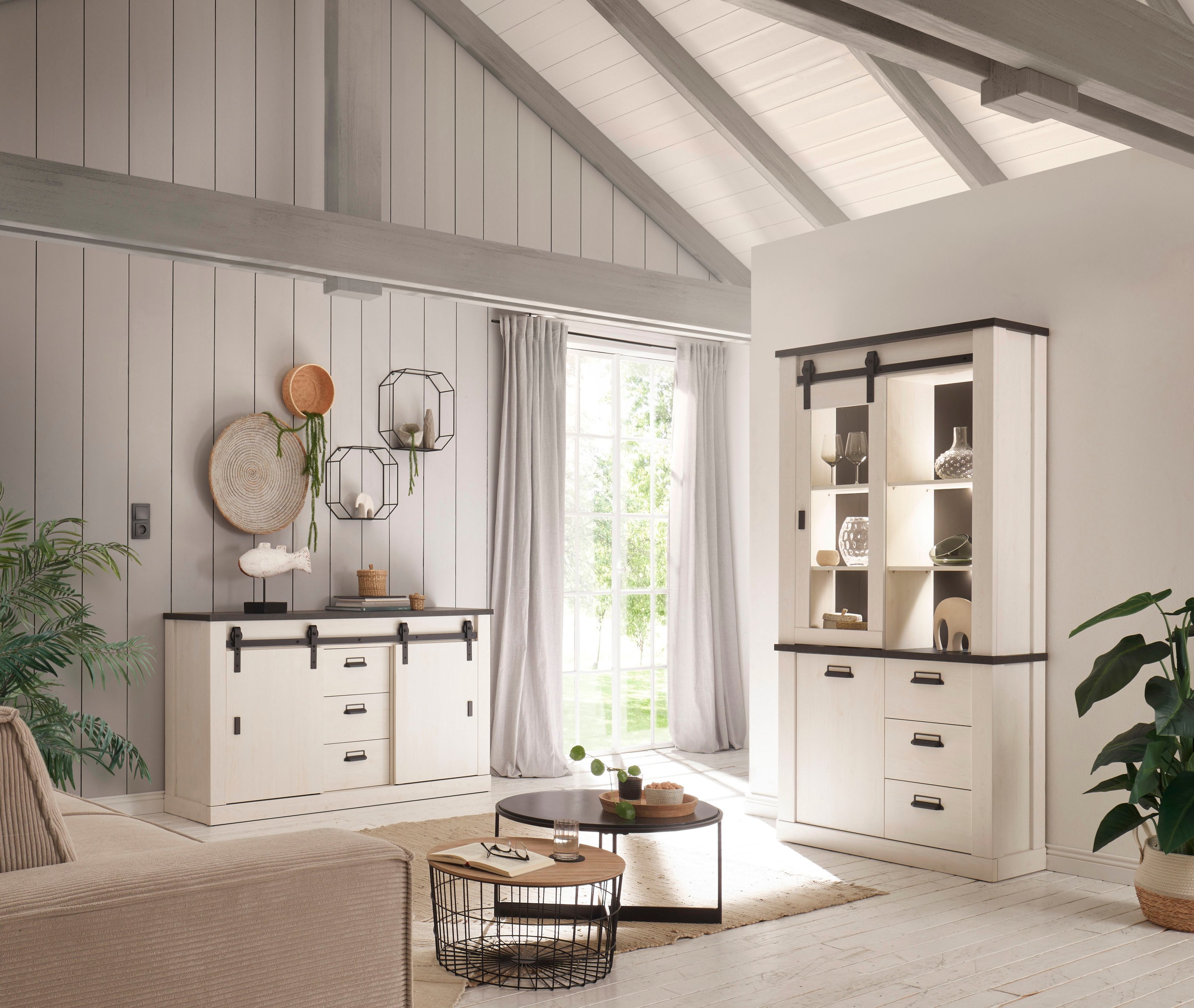 Home affaire Wohnwand "SHERWOOD" 2 Stk. tlg. Scheunentorbeschlag und Apothe günstig online kaufen