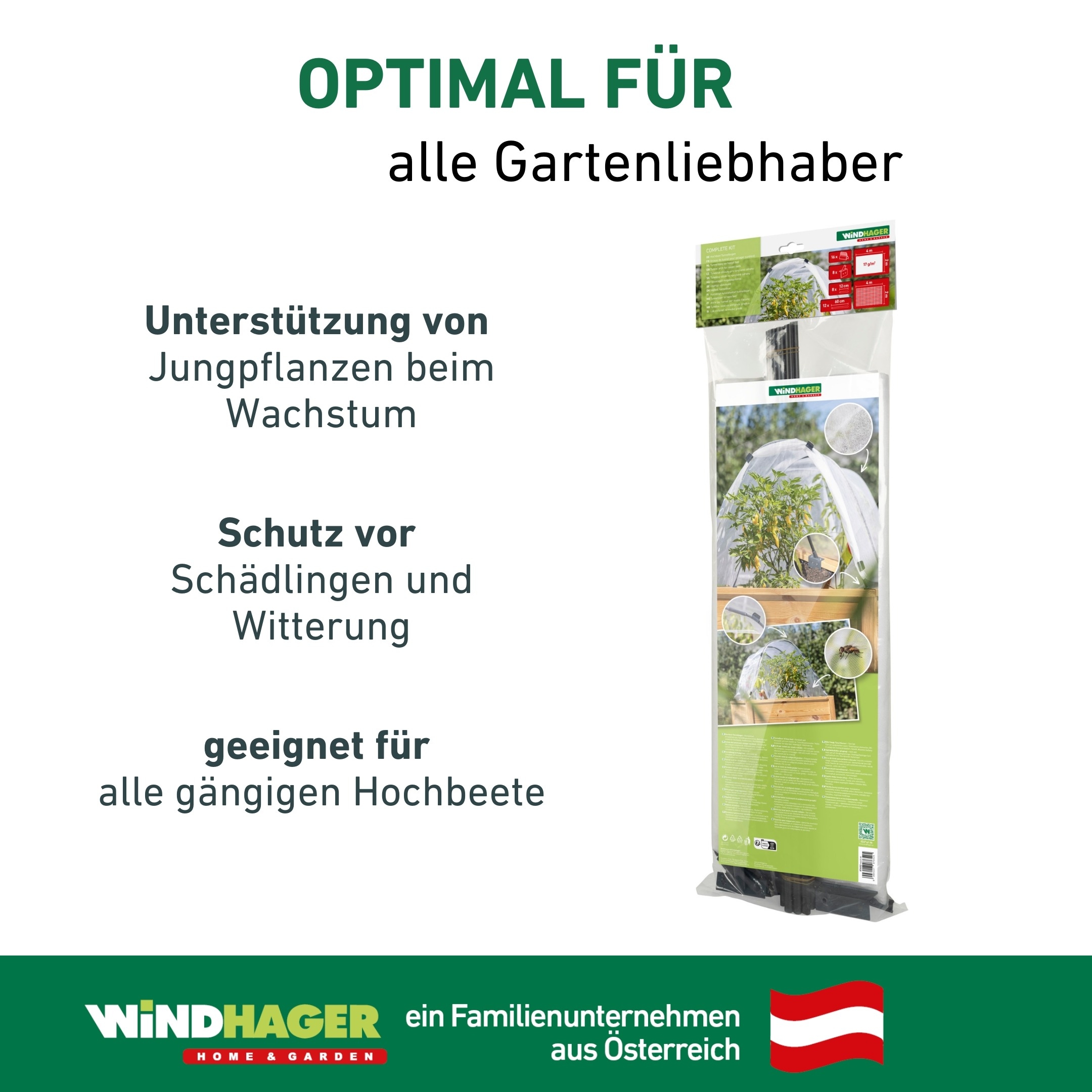 Windhager Hochbeet »Tunnelbogen Komplettset, Insektenschutz und Wachstumsvlies« Pflanztunnel für Frühbeet, wachstumsfördernd, 4 x 2 m, weiß
