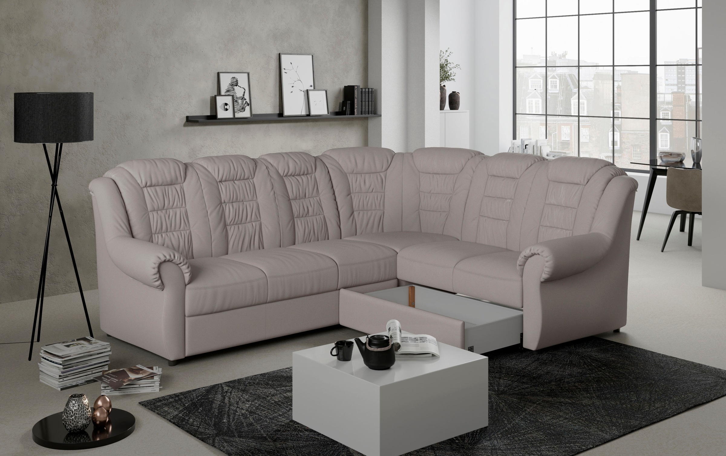 Home affaire Ecksofa »Boston L-Form«, mit hoher Rückenlehne, wahlweise mit Bettfunktion & Stauraum
