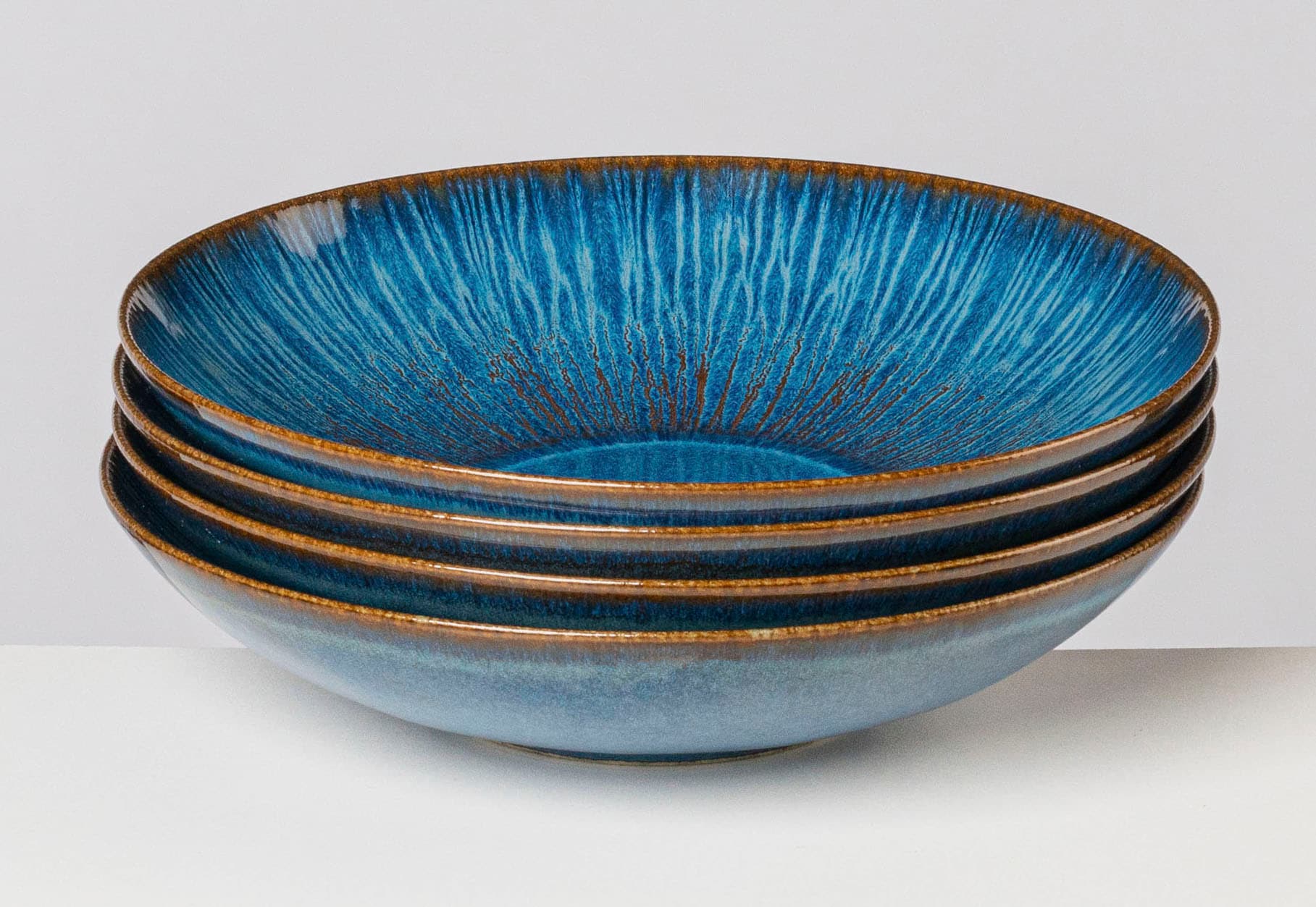 Gipfelstück Blau Suppenteller "Teller Set Eisfall" Scandi-Style Glänzende Reaktivglasur Jedes Stück Ein Unikat von Baur