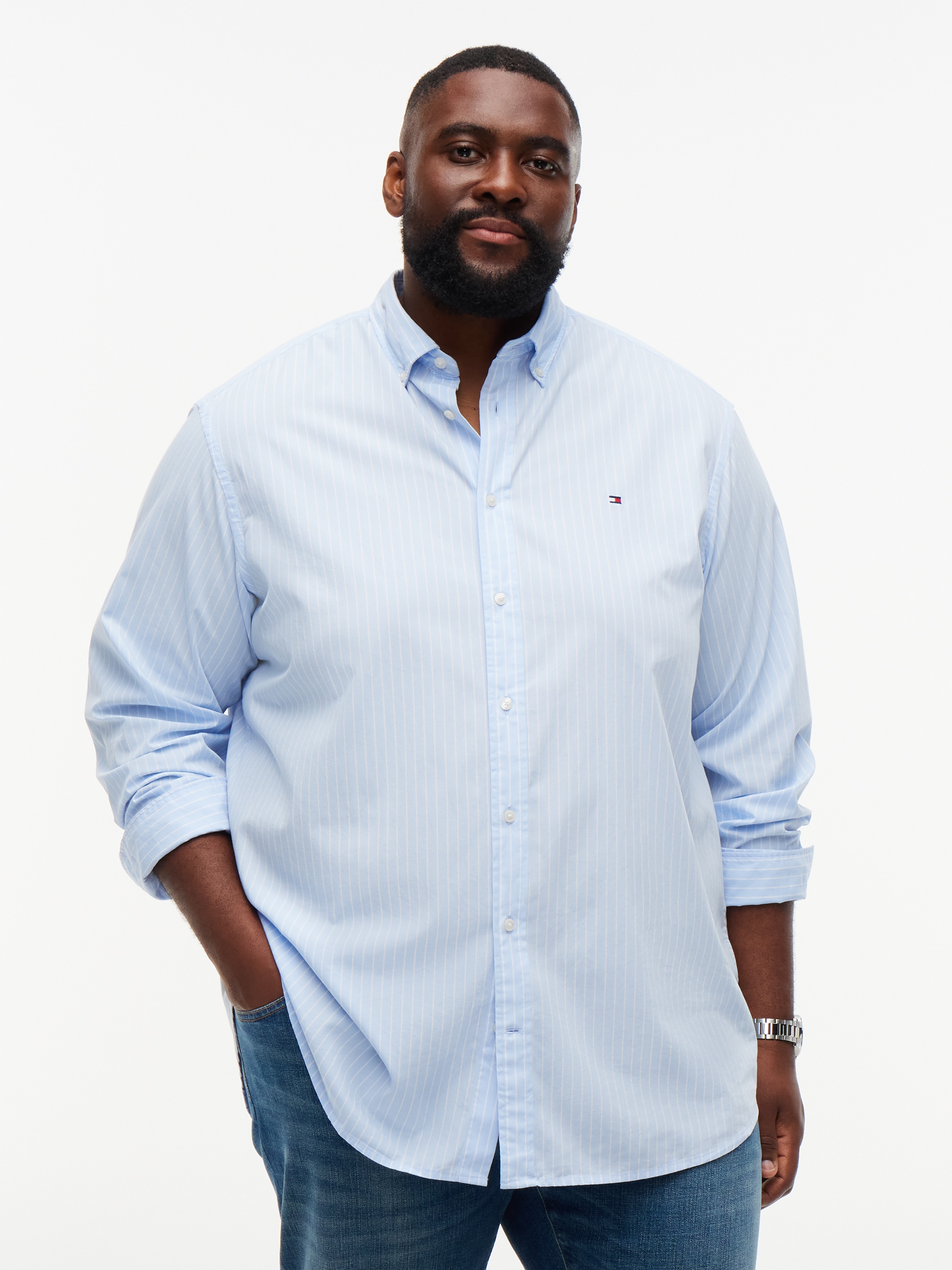 Tommy Hilfiger Big & Tall Langarmhemd "BT-CORE HAIRLINE POPLIN RF" mit Button-Down-Kragen, Regular Fit