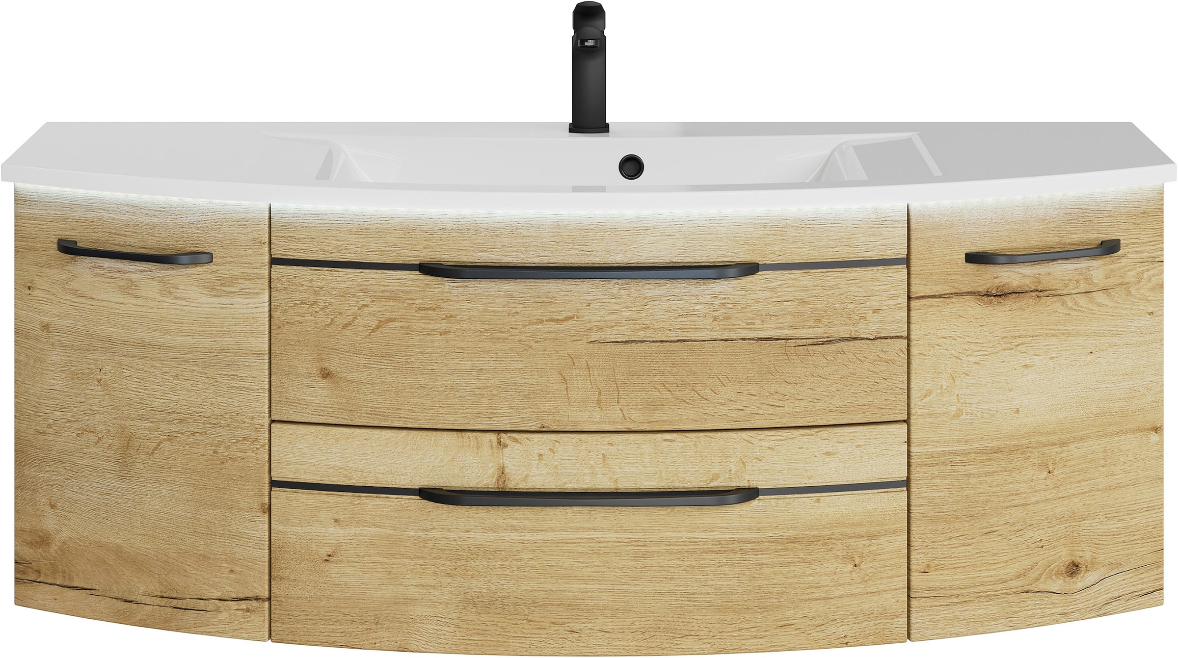 Saphir "Serie 7045 Mineralmarmor-Waschtisch und Unterschrank, 131 cm breit" Waschplatz mit 2 Schubladen, 2 Türen, Badmöbel Set mit Waschtisch