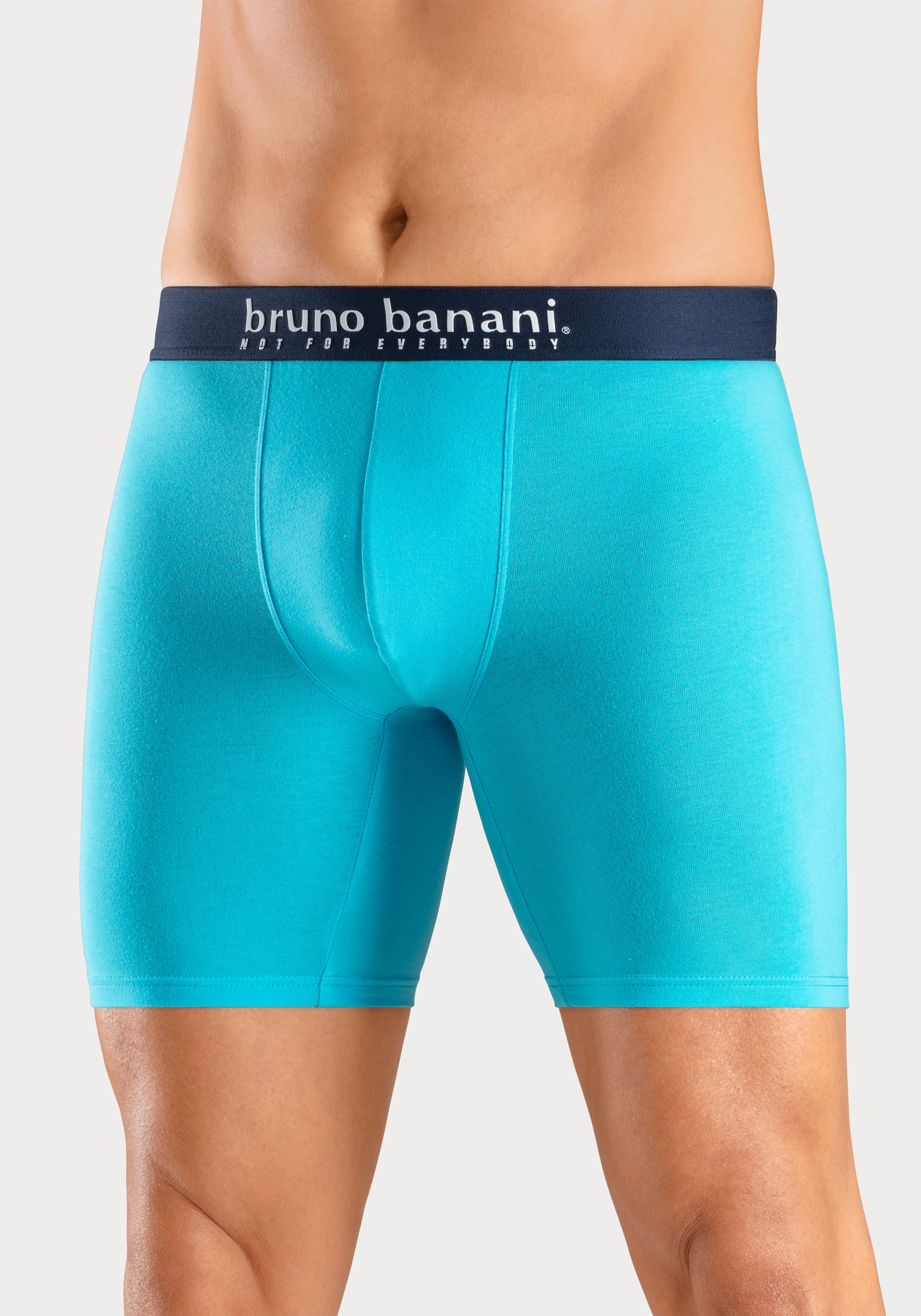 Bruno Banani Langer Boxer, (Packung, 4 St., 4er-Pack), mit Palmendruck und unifarben aus Baumwollmischung
