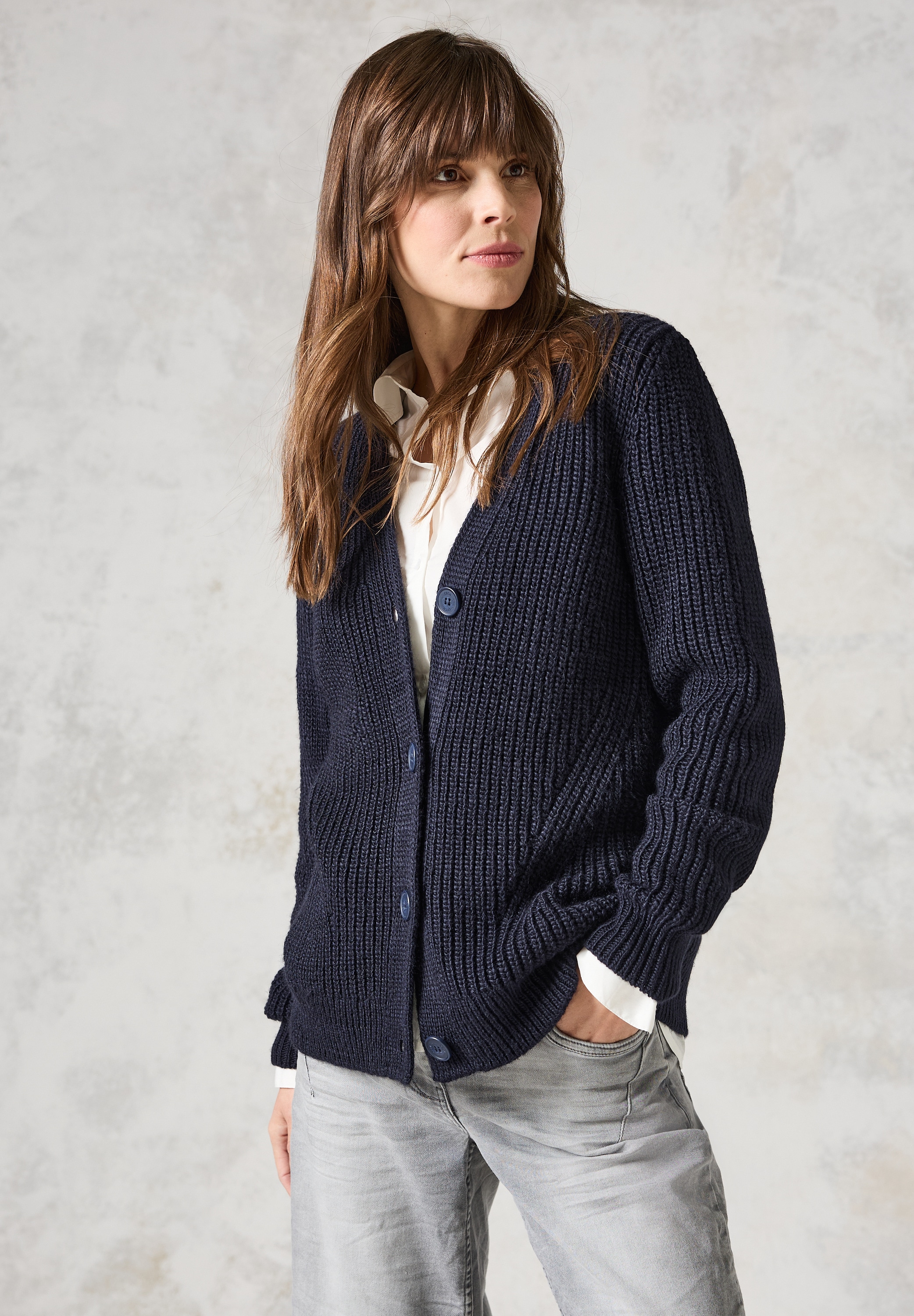 Cardigan, mit Materialmix