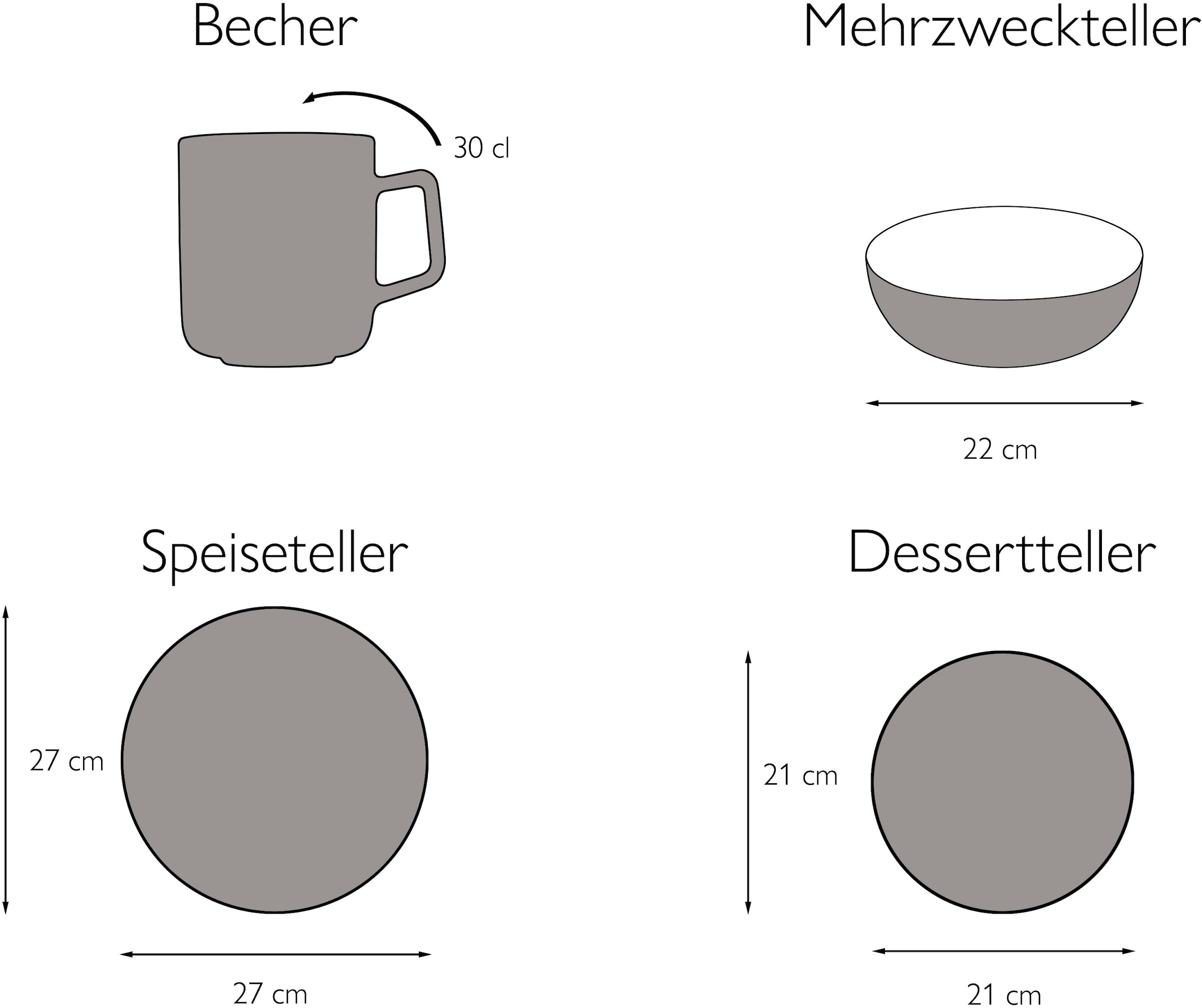 CreaTable Kombiservice »Geschirr-Set Marrakesch«, (Set, 16 tlg., Kaffeeservice und Tafelservice im Set, für 4 Personen), Service, mit Vintage Aussenrand, 16 Teile, für 4 Personen