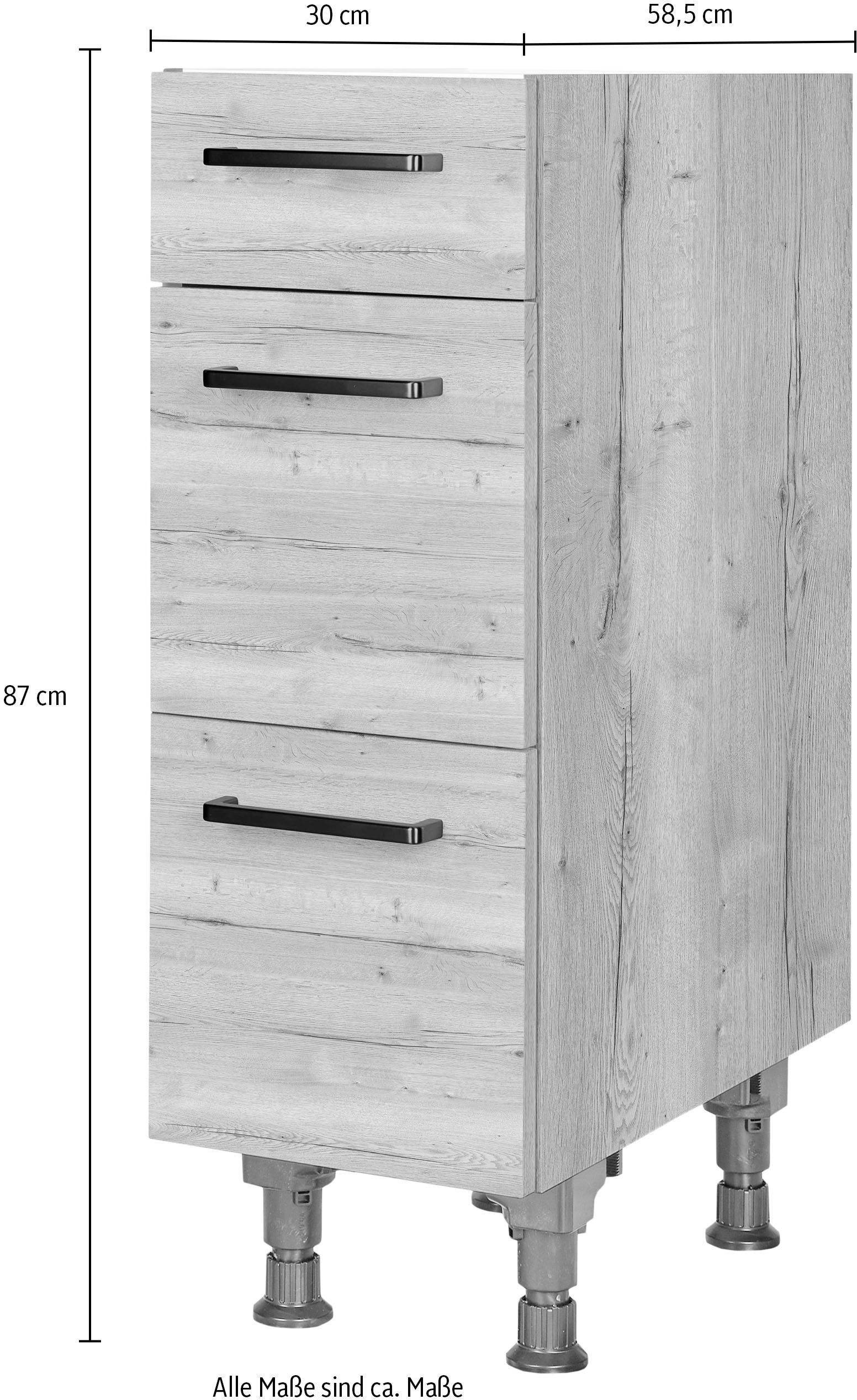 nobilia® Unterschrank »"Structura", vormontiert, mit höhenverstellbaren Sockelfüßen, in den« Breiten 30, 45, 60 und 90 cm, mit Schubkasten und Auszügen