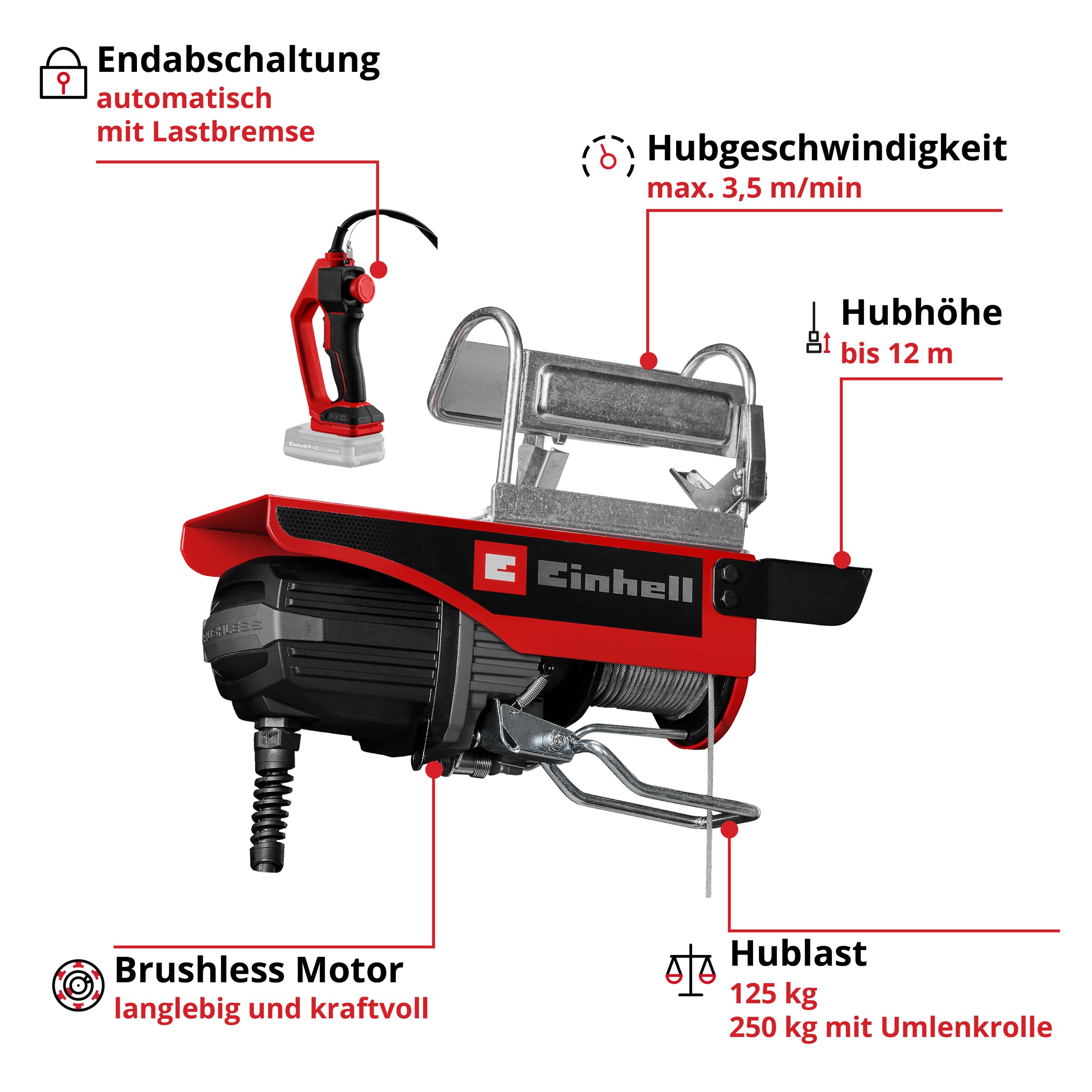 Einhell Seilzug »TE-EH 18/250 Li BL-Solo« ohne Akku und Ladegerät