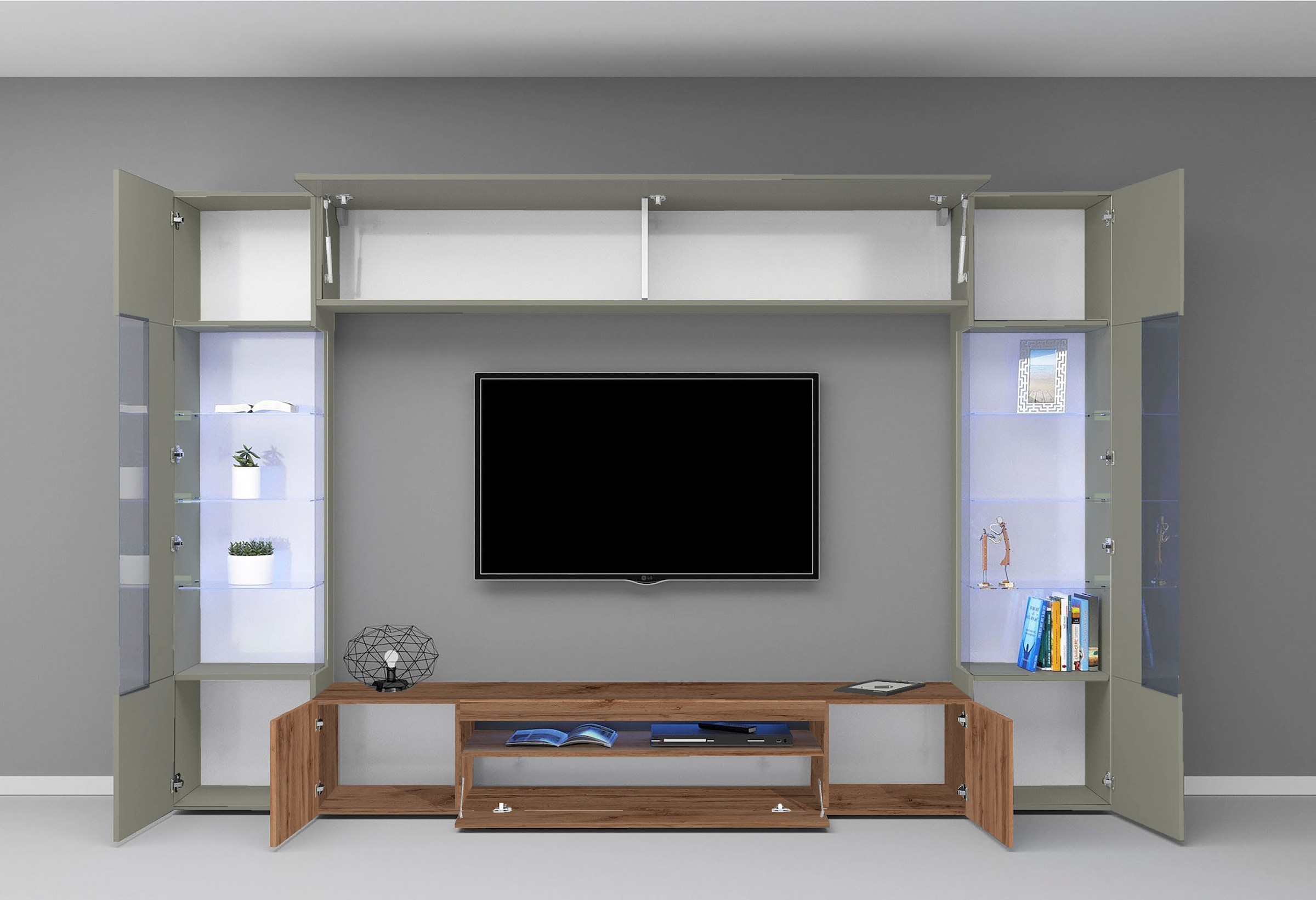 INOSIGN Wohnwand »New Egypt«, (4 St., Breite 290cm), bestehend aus 2 Stauraumvitrinen, 1 Lowboard, 1 Hängeschrank