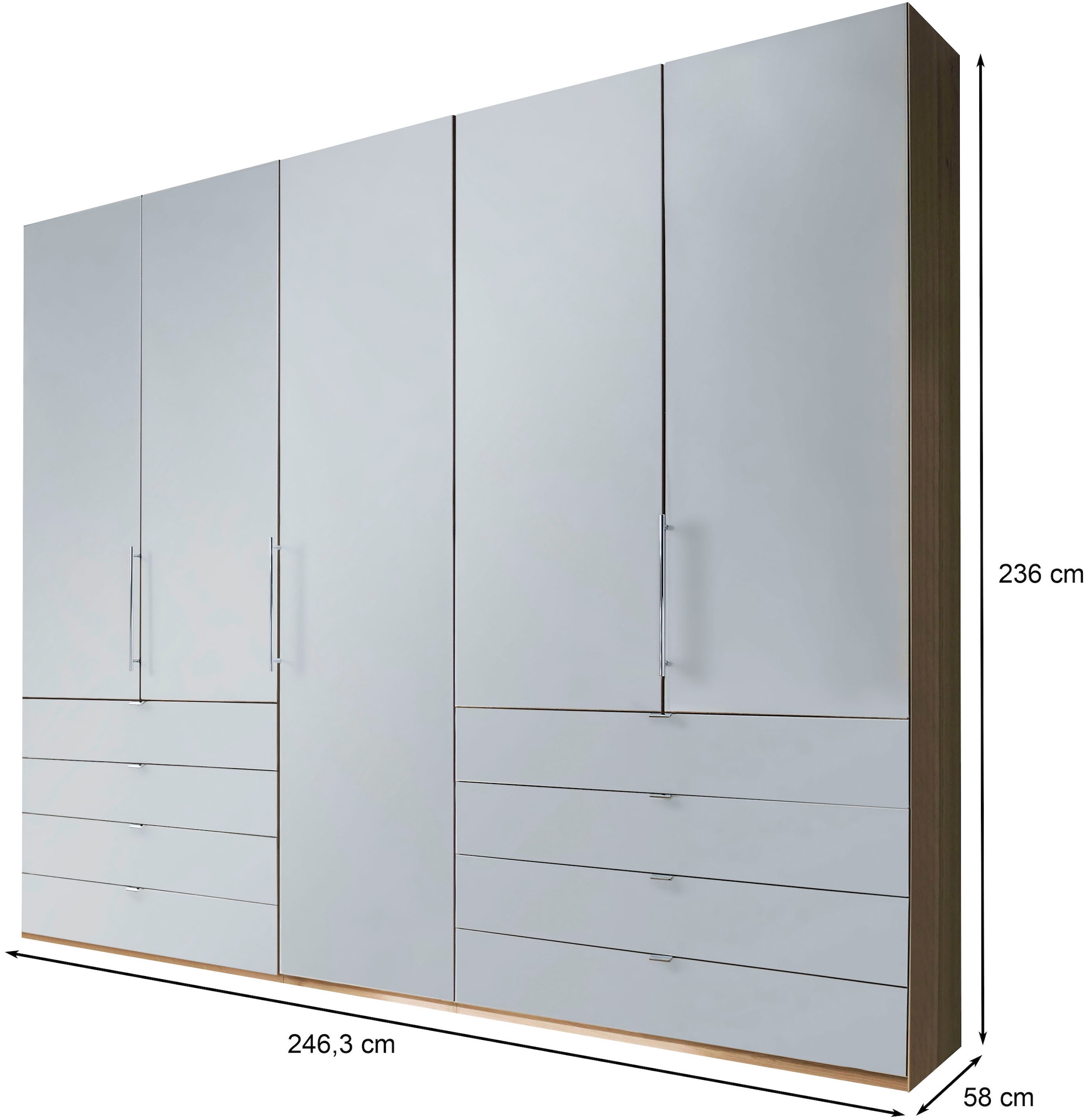 WIEMANN Falttürenschrank »Loft, hochwertige Glasfront, Metallgriffe, viel Stauraum«, (3 Breiten: 200cm/250cm/300cm, Höhe: 236cm), Qualität trifft edles Design, 8 Schubkästen, 6 Türen