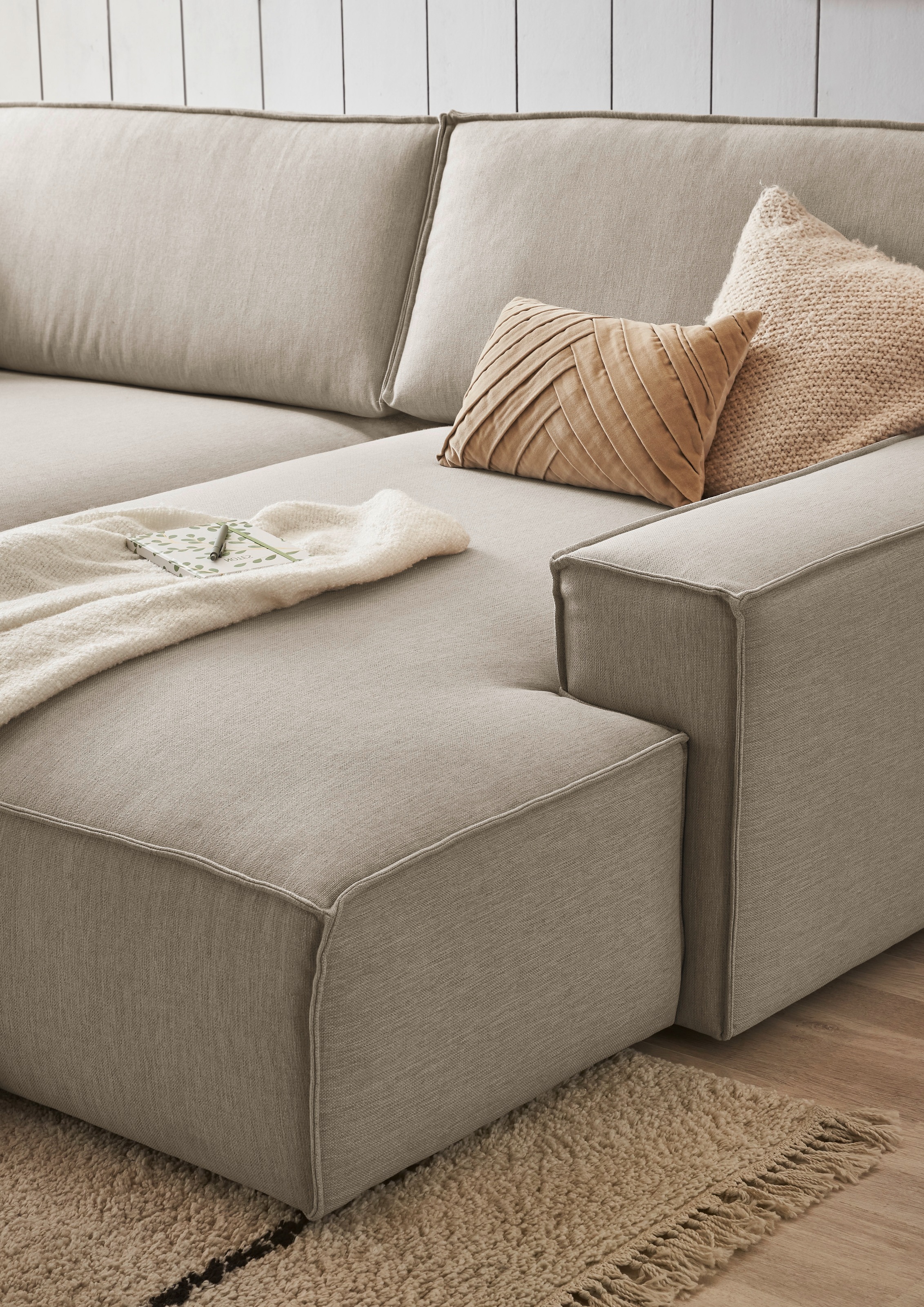 Home affaire Ecksofa »NEU: SHERWOODL XXL 284, Big-Sofa L-Form, tiefe Sitzfläche 95 cm, Cord,«, Leinenoptik, Recamiere rechts/links, auch als Schlafsofa stellbar