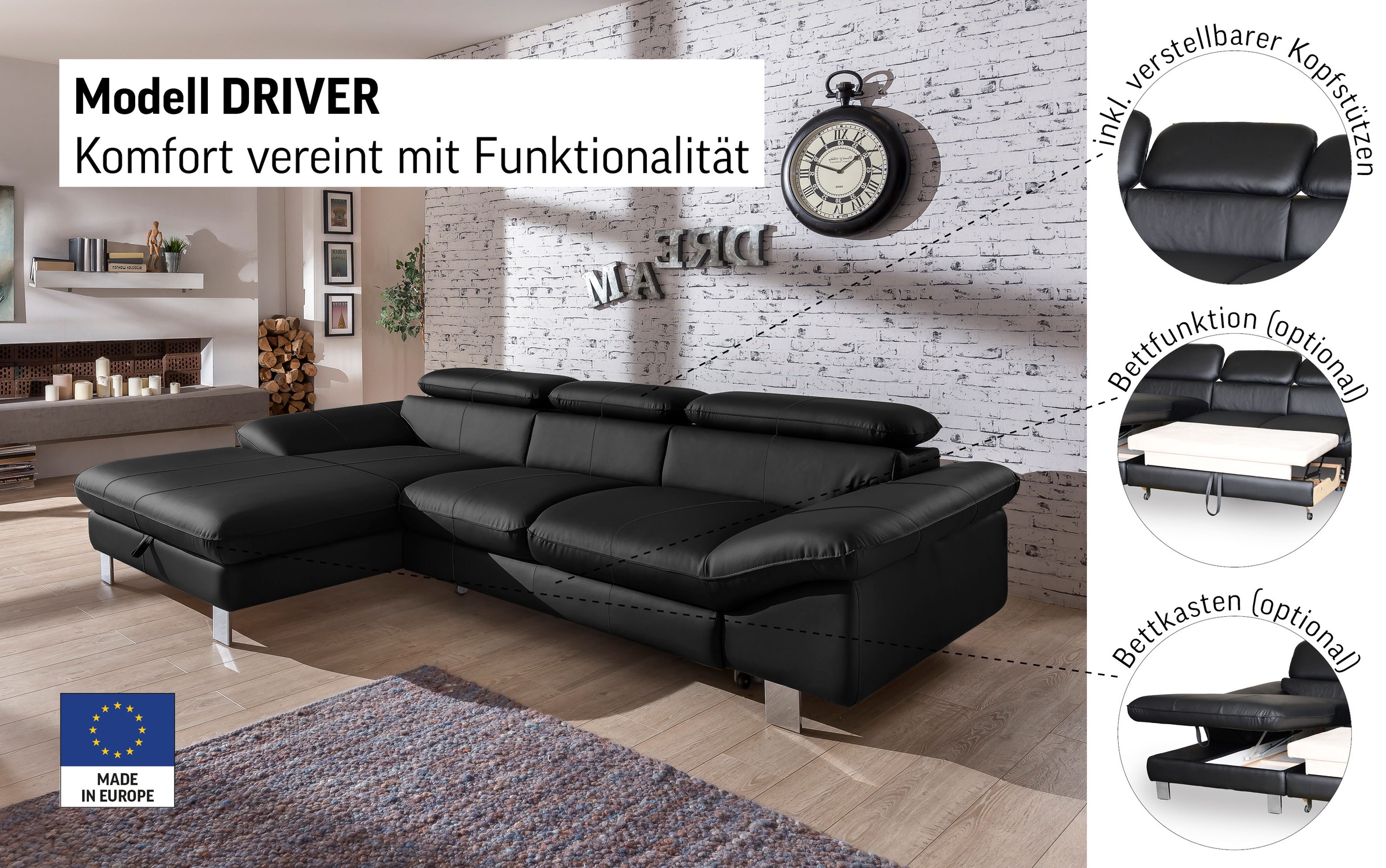 Thumbnail - COTTA Ecksofa "Driver L-Form" mit Kopfteilverstellung, wahlweise mit Bettfunktion & Bettkasten