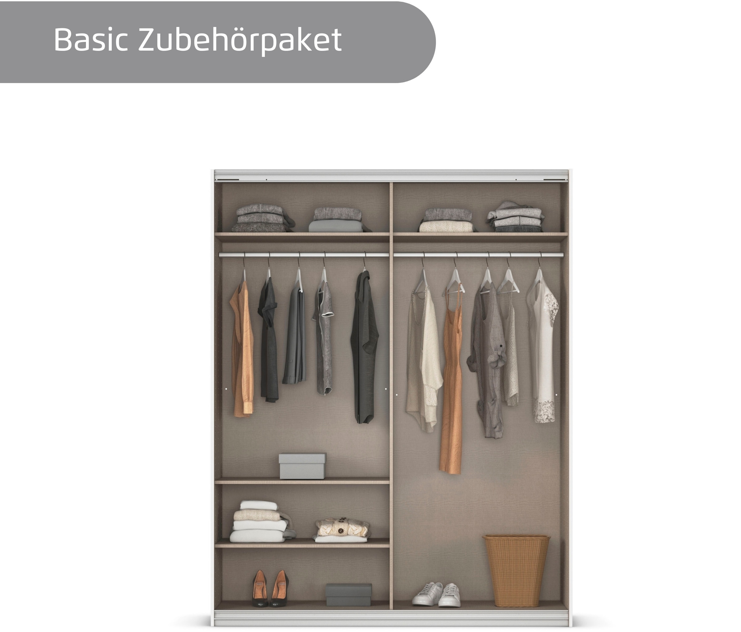 INOSIGN BY RAUCH Schwebetürenschrank »Kleiderschrank Schrank Garderobe Schlafzimmerschrank THANOS«, (in 3 verschiedenen Ausstattungen BASIC/CLASSIC/PREMIUM), Optional mit Spiegel, Metall-Griffleisten alufarben MADE IN GERMANY