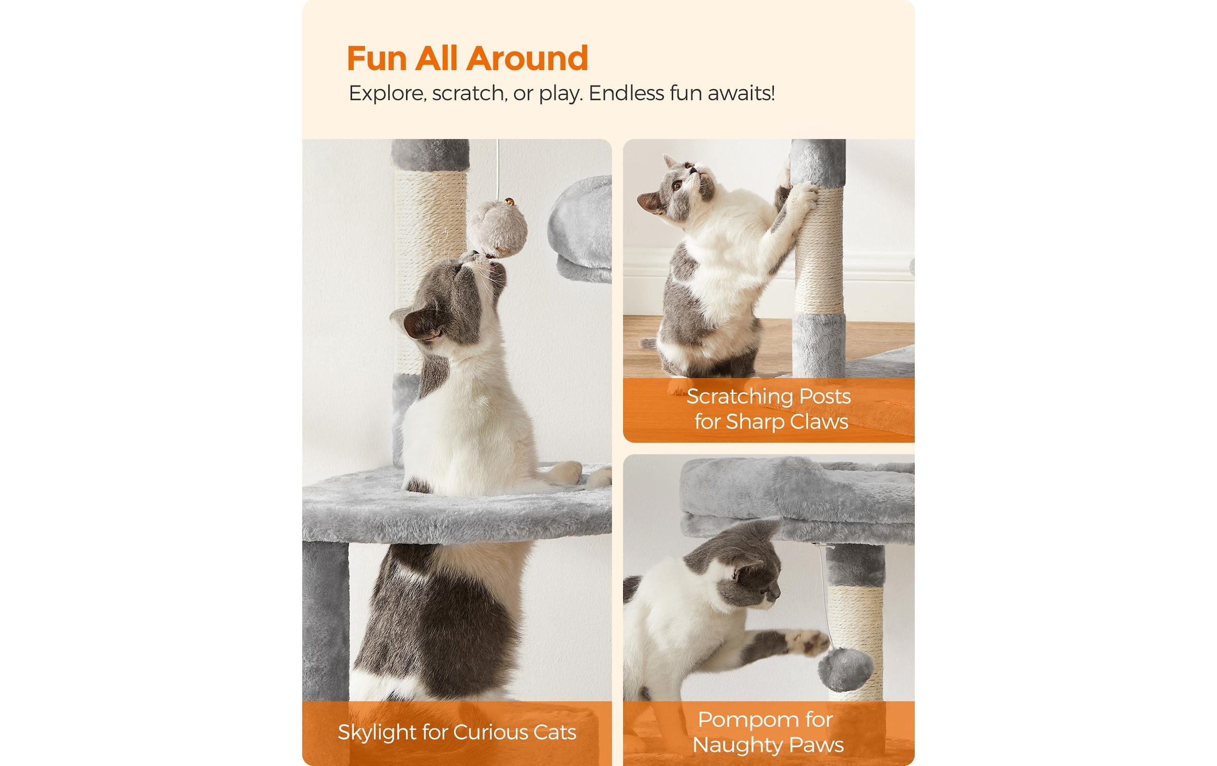 FEANDREA Kratzbaum »142 cm, Grau/Beige« 142 cm hoch