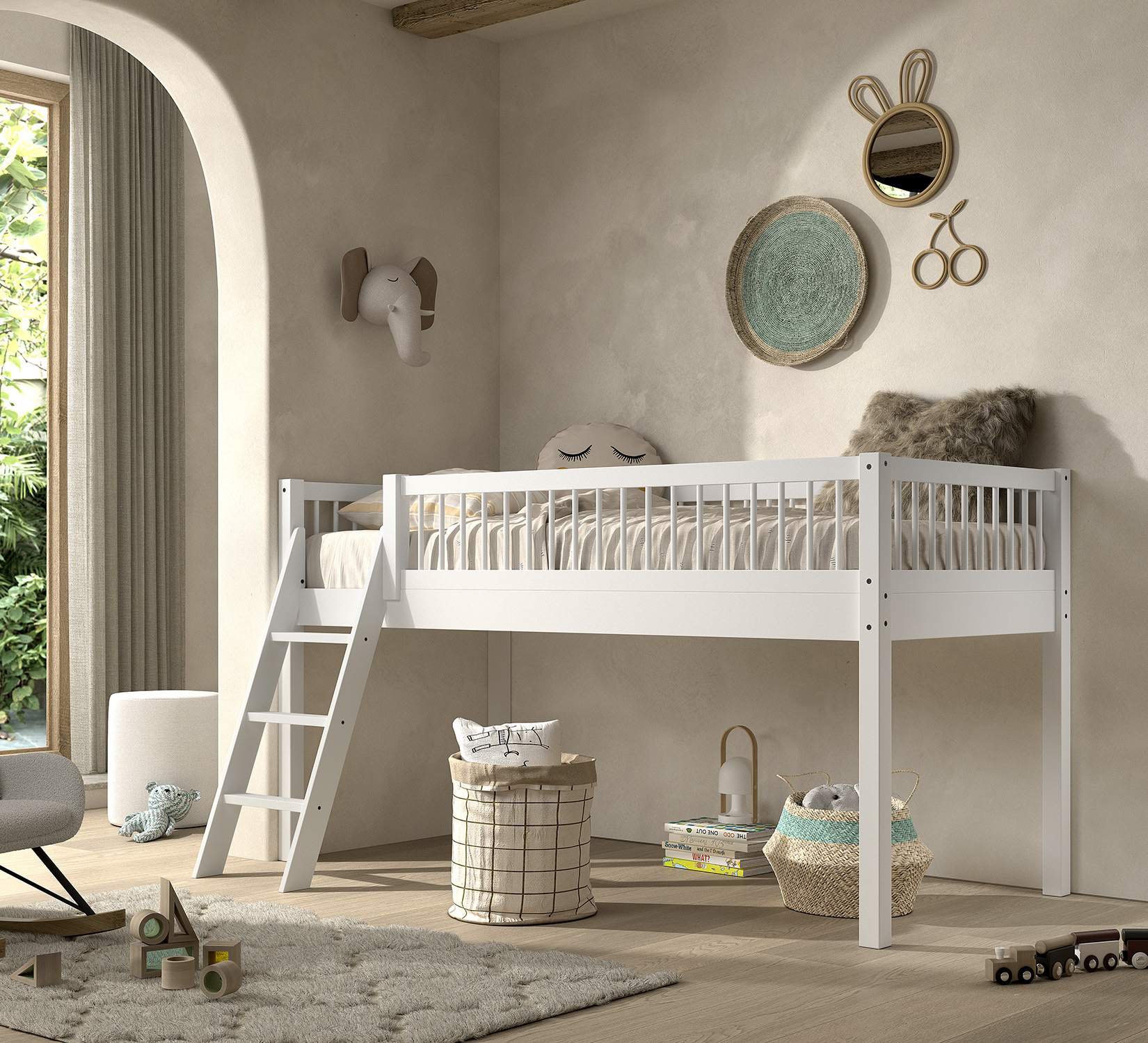 Home affaire Spielbett, (Made in Europe), aus massiver Eiche geölt, LF 90x2000cm, RR, Leiter u. Absturzschutz