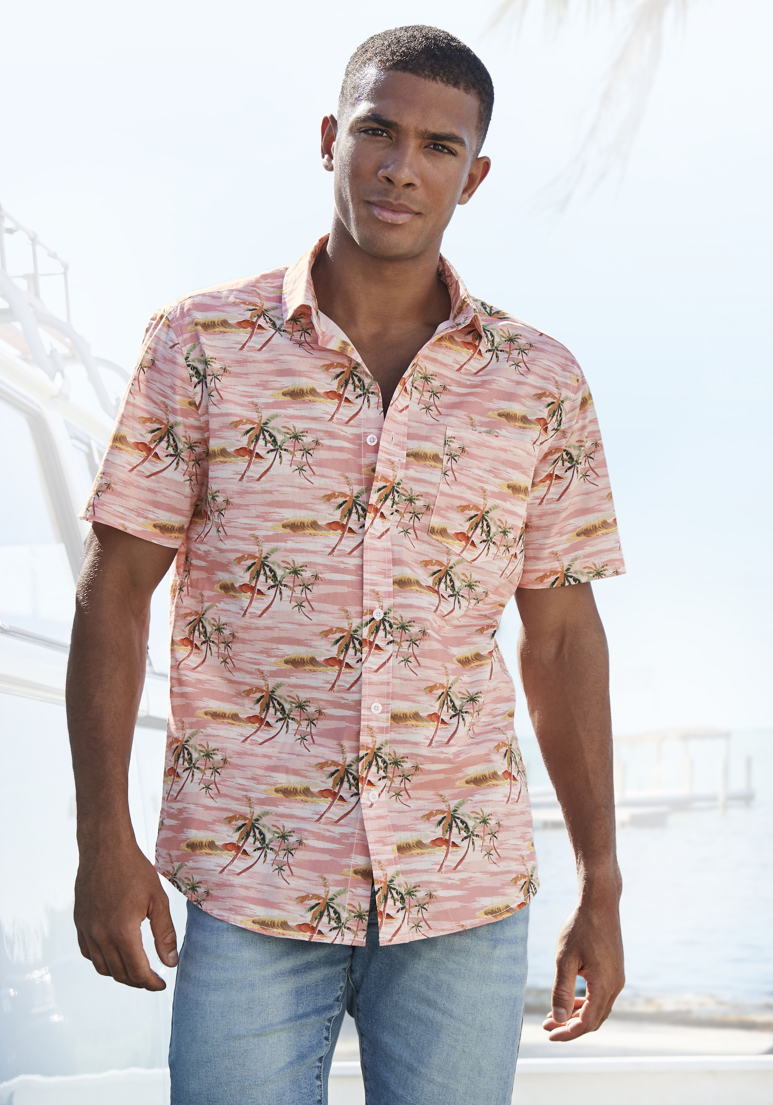 Beachtime Hawaiihemd "- sommerliches Hemd mit tollem Palmen Druck", Kurzarm, Freizeithemd mit Palmenprint, reine Baumwolle
