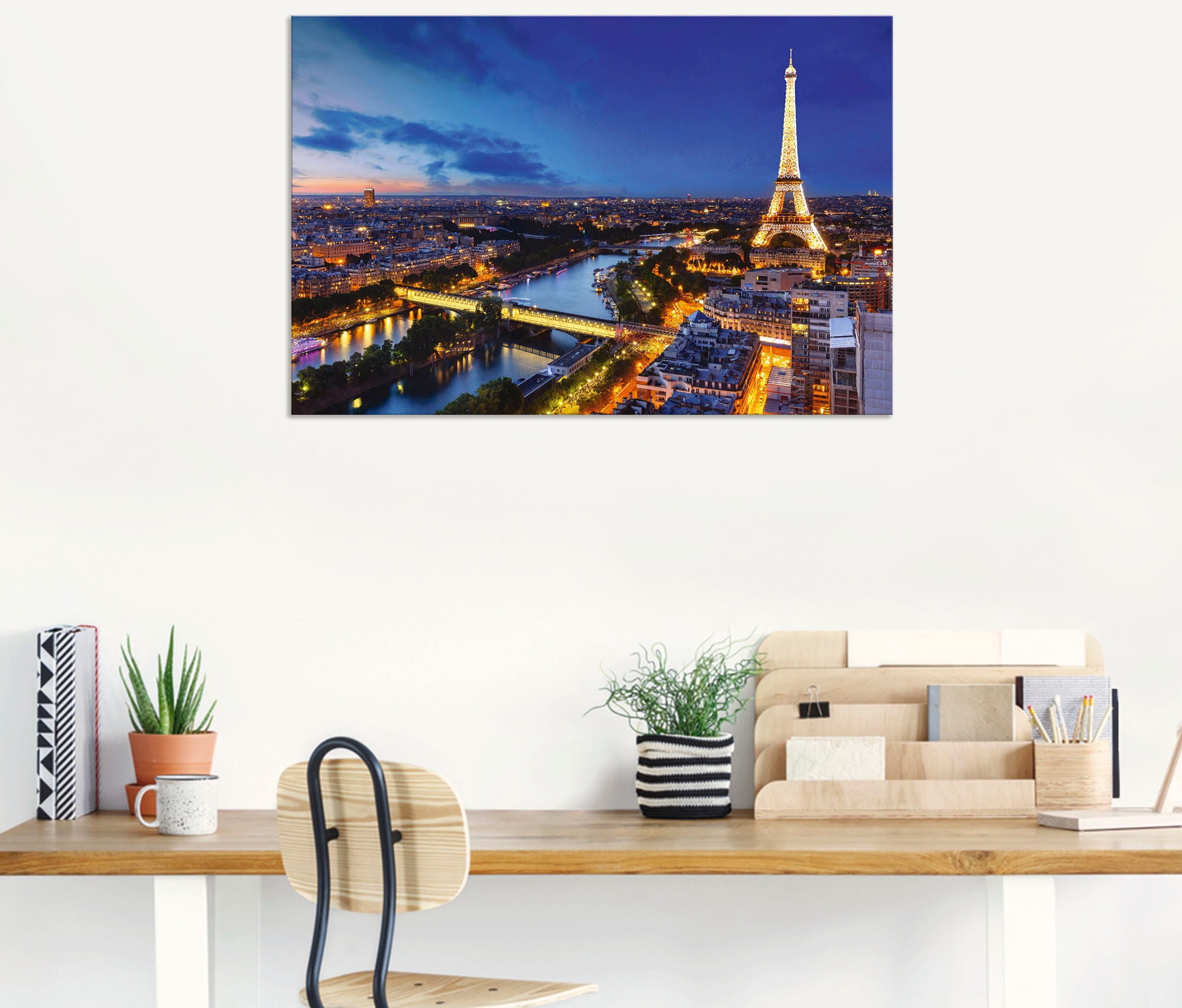 Artland Wandbild »Eiffelturm und Seine am Abend, Paris«, Paris, (1 St.), als Alubild, Outdoorbild, Leinwandbild, Poster, Wandaufkleber
