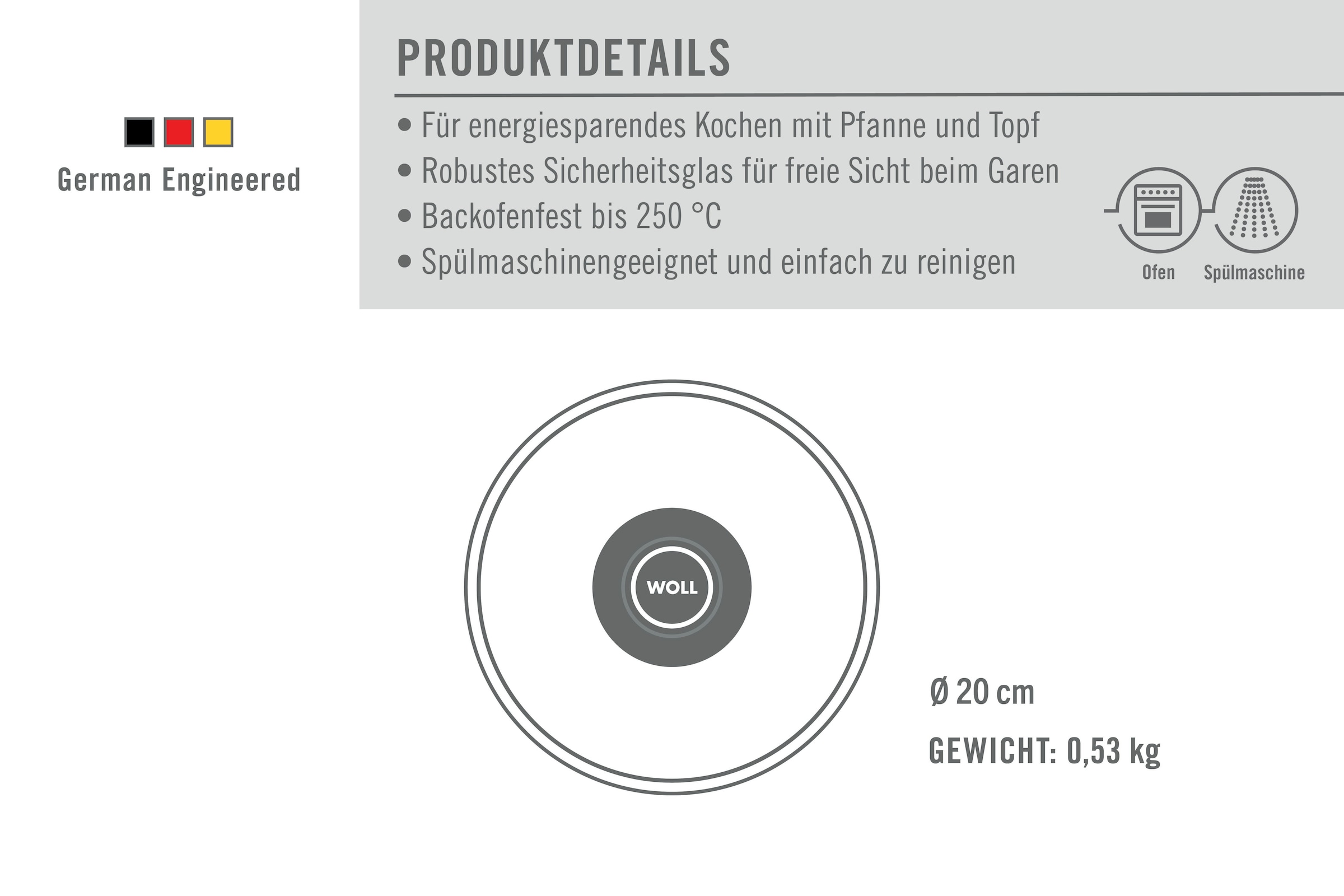 WOLL »WOLL Eco Logic Sicherheitsglasdeckel, rund« Hitzebeständig, Spülmaschinengeeignet, für Pfannen und Töpfe