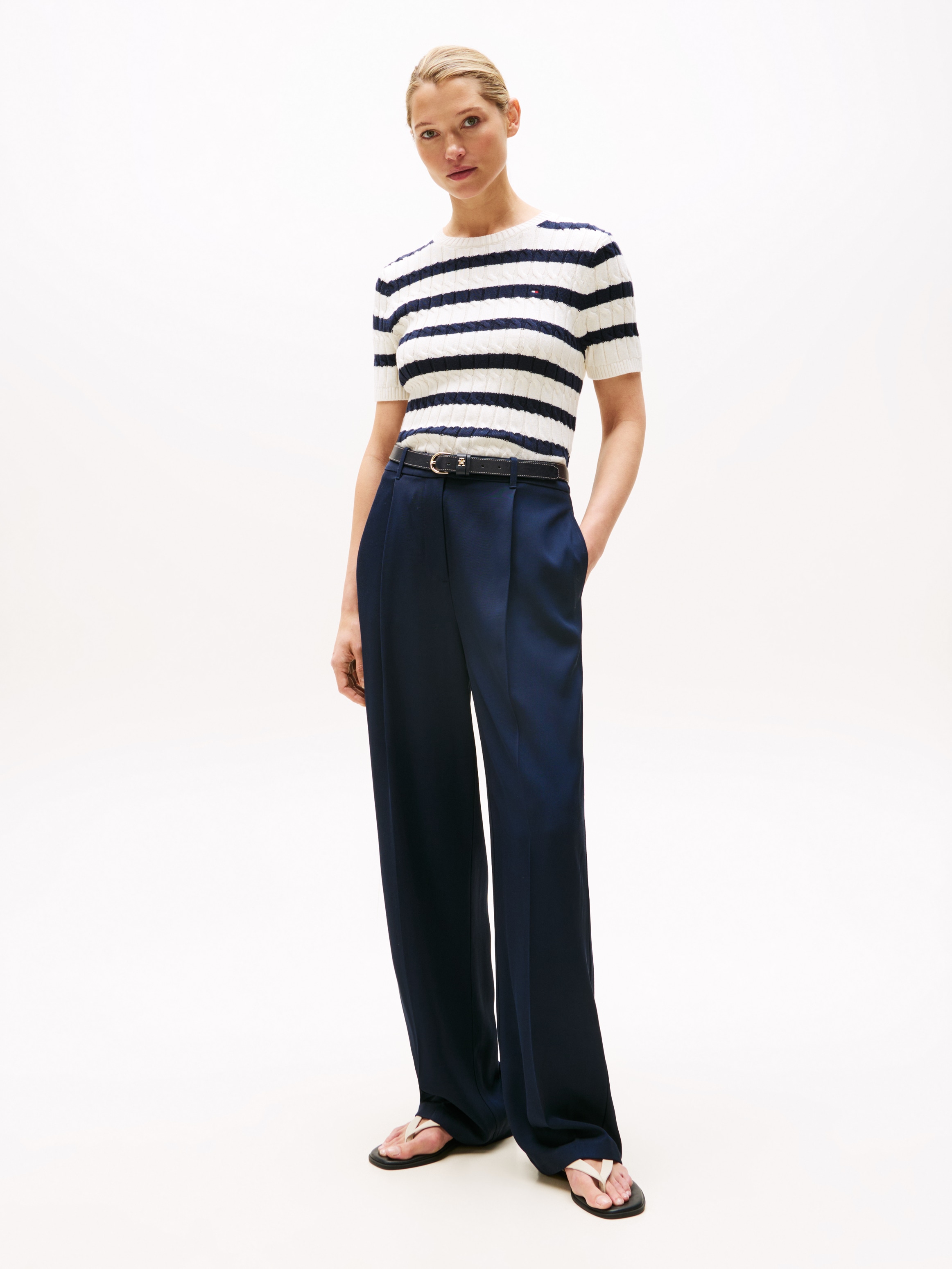 Tommy Hilfiger Strickpullover »CO CABLE MID GG S/S C-NK SWT«, mit Zopfmuster