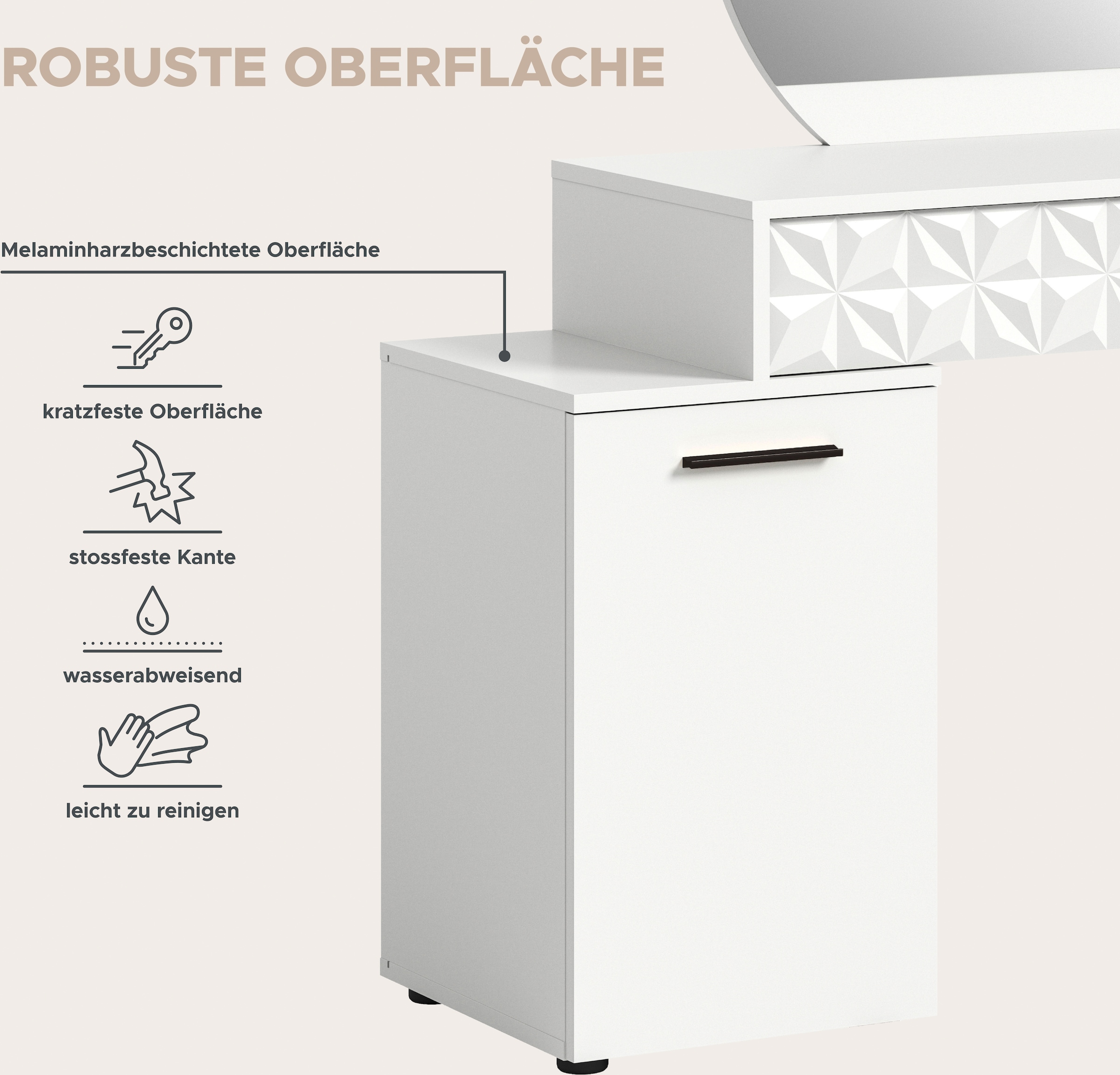 INOSIGN Konsolentisch »Frisierkommode, Frisiertisch, Schminktisch, inklusive Spiegel«, 1 Schubkasten, 1 Tür, 3 Fächer