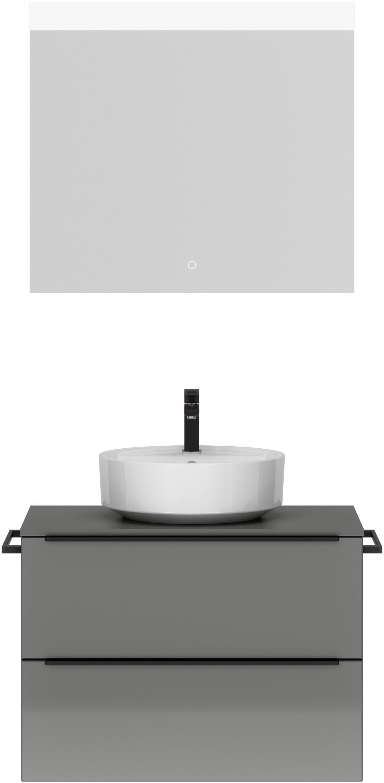 Badmöbel-Set NOBILIA, B:80,3cm H:184,2cm T:48,5cm, grau, Kastenmöbel-Sets, "Alvene", Hochglanz, inkl. Spiegel mit Touch-Sensor, in vier Breiten