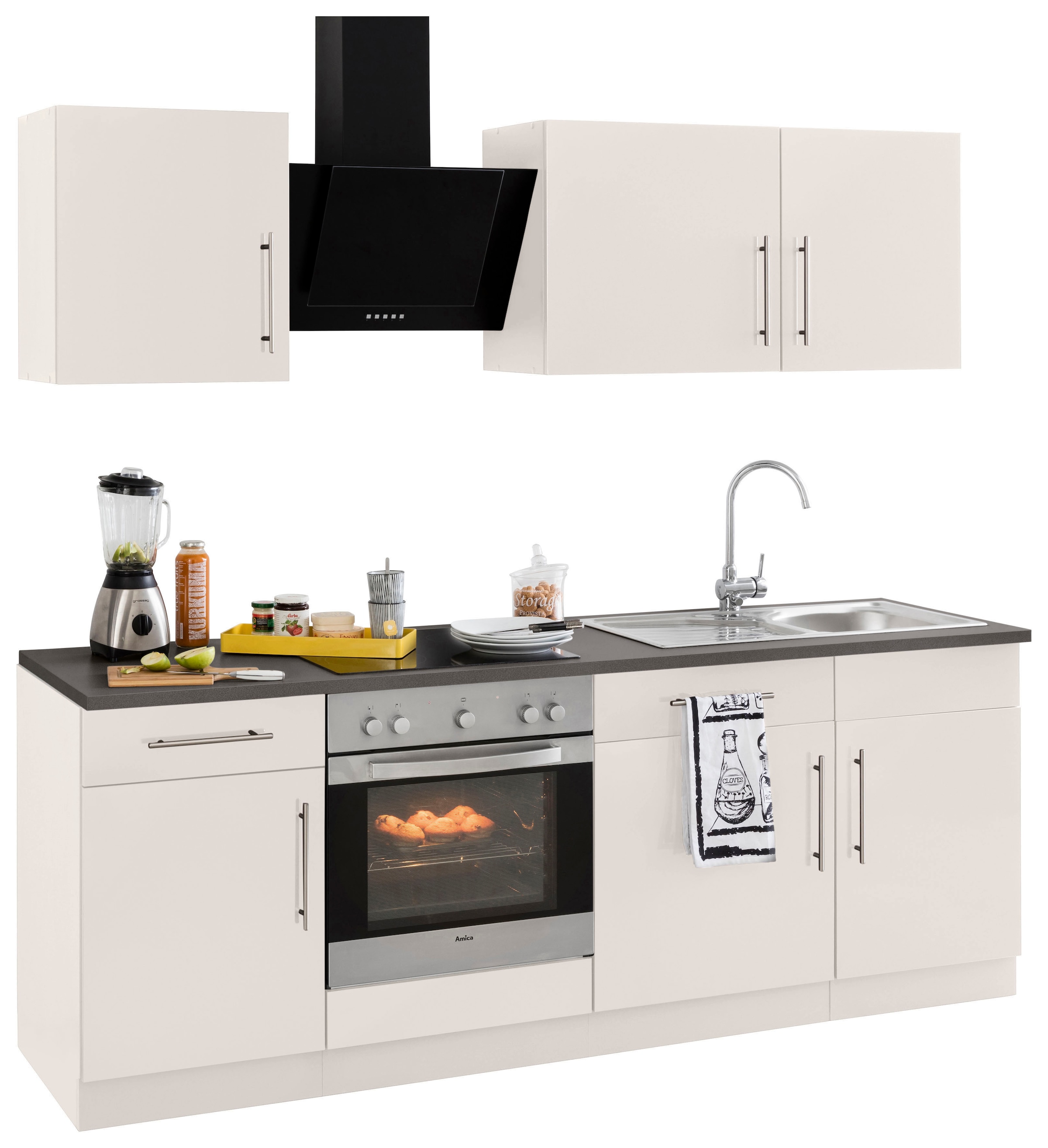 wiho Küchen Küchenzeile »Cali«, mit E-Geräten, Breite 220 cm mit Metallgriffen