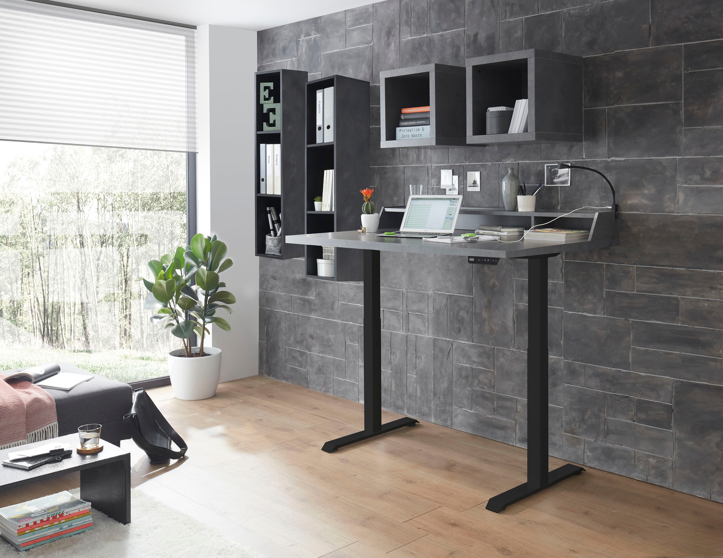 Mäusbacher Schreibtisch, Breite 120 cm, elektrisch höhenverstellbar, graphit