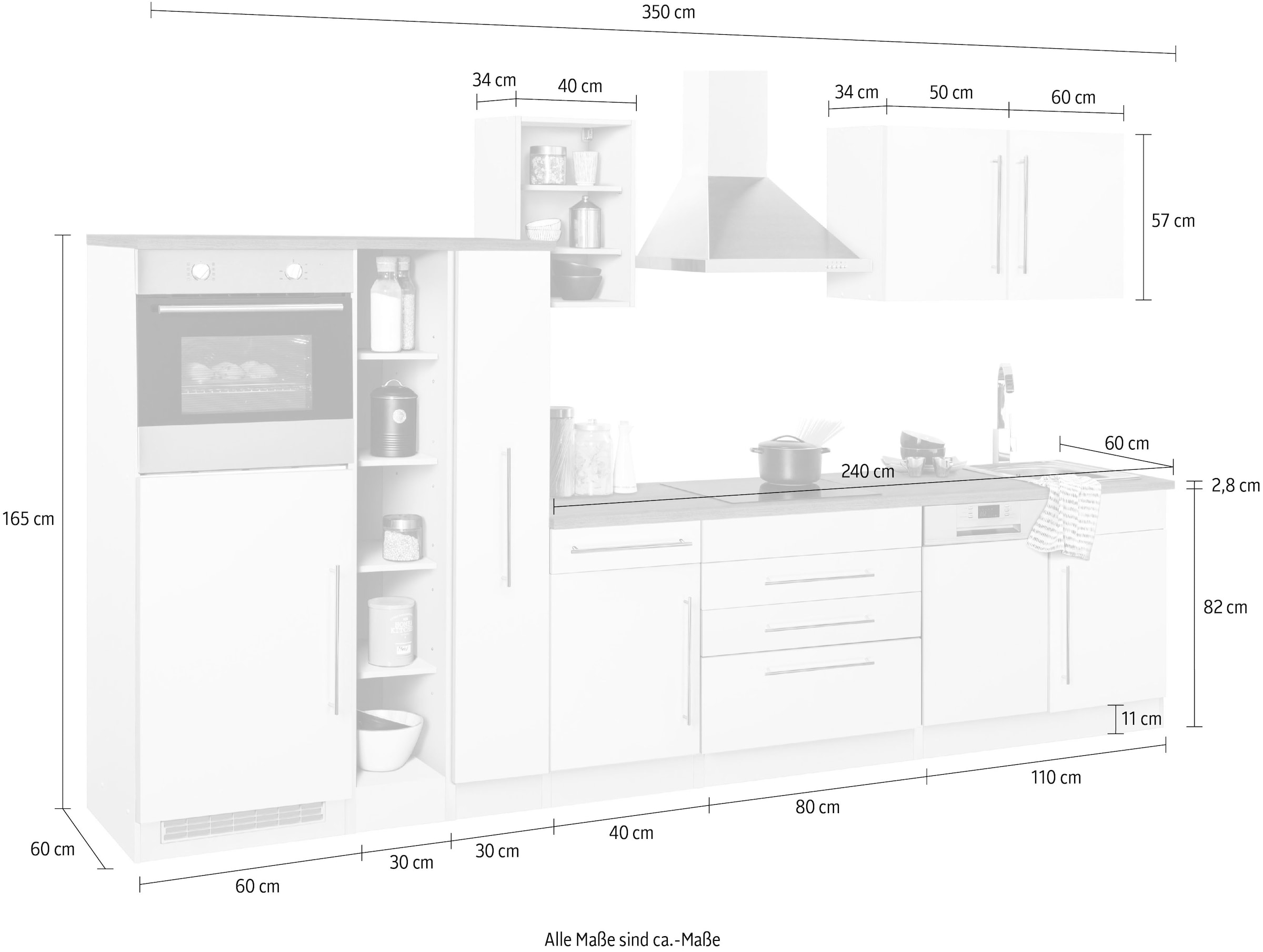 HELD MÖBEL Küchenzeile »Samos«, ohne E-Geräte, Breite 350 cm kaufen | BAUR